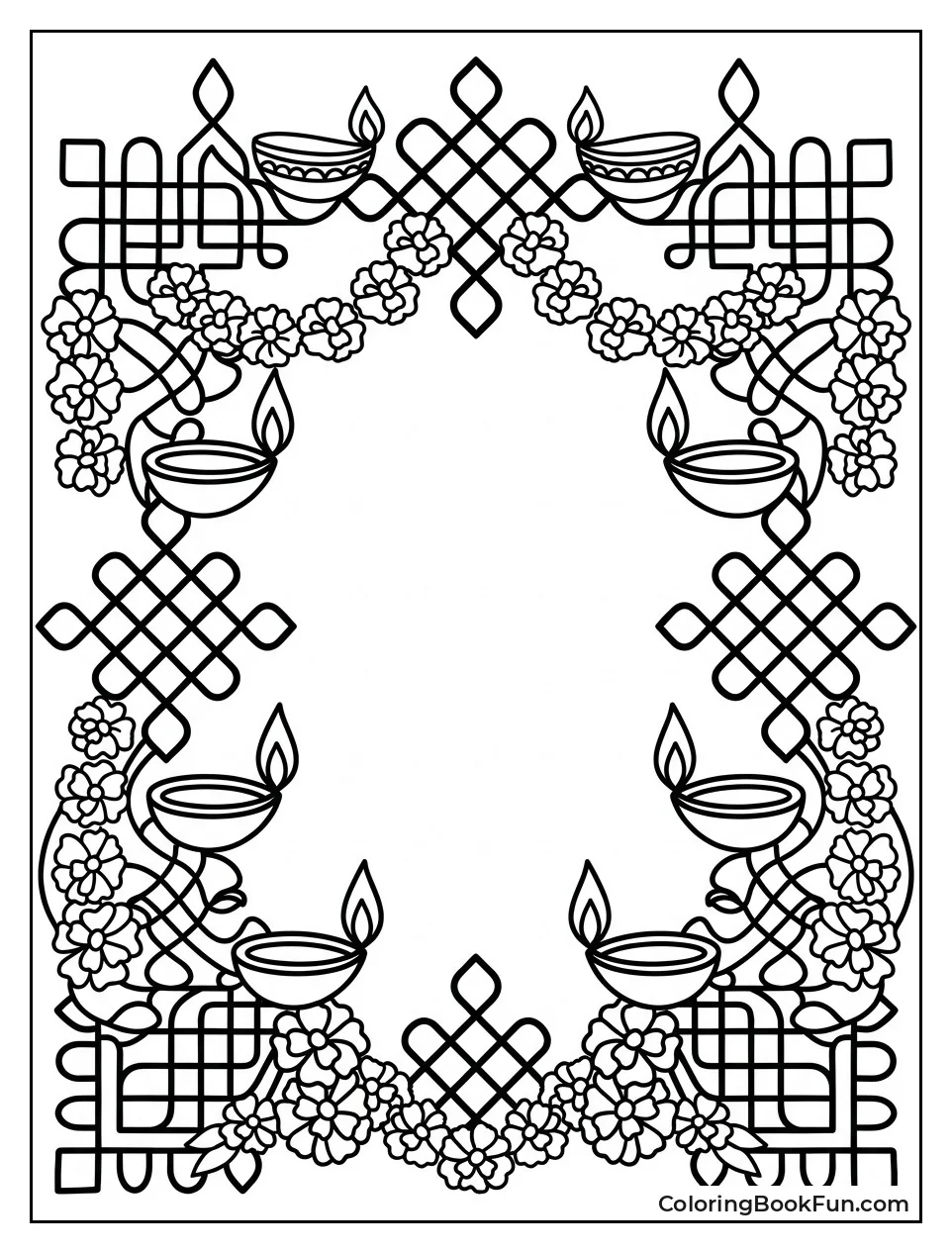 Rangoli Frame with Marigolds and Diyas