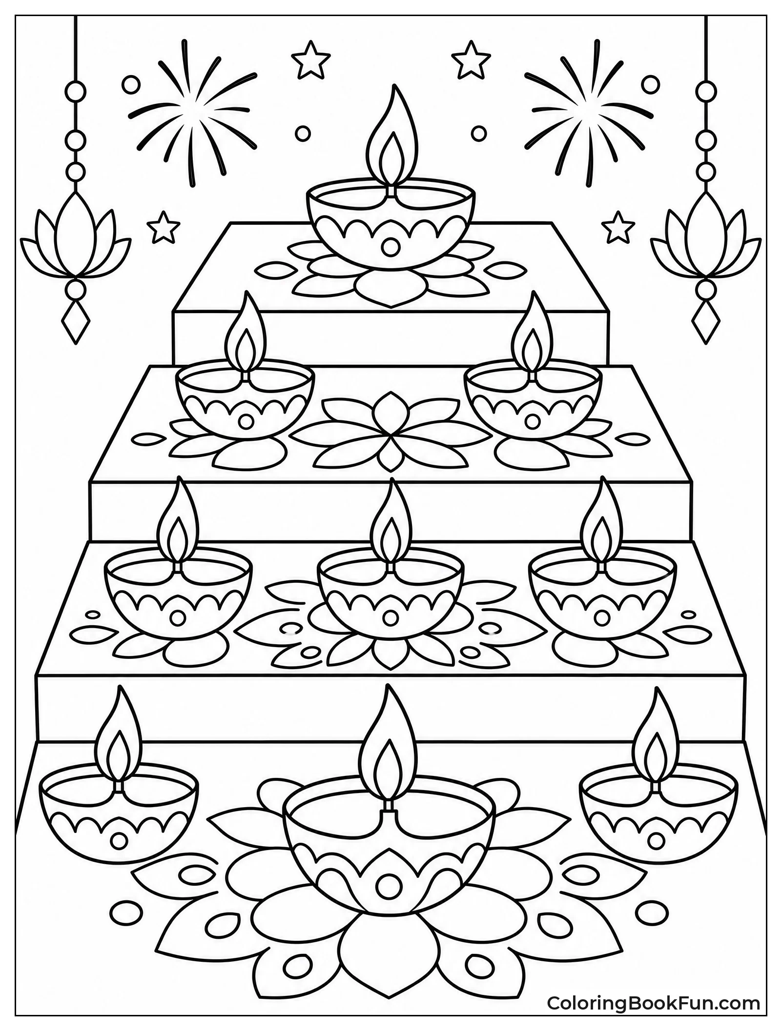 Rows of Glowing Diyas on Steps