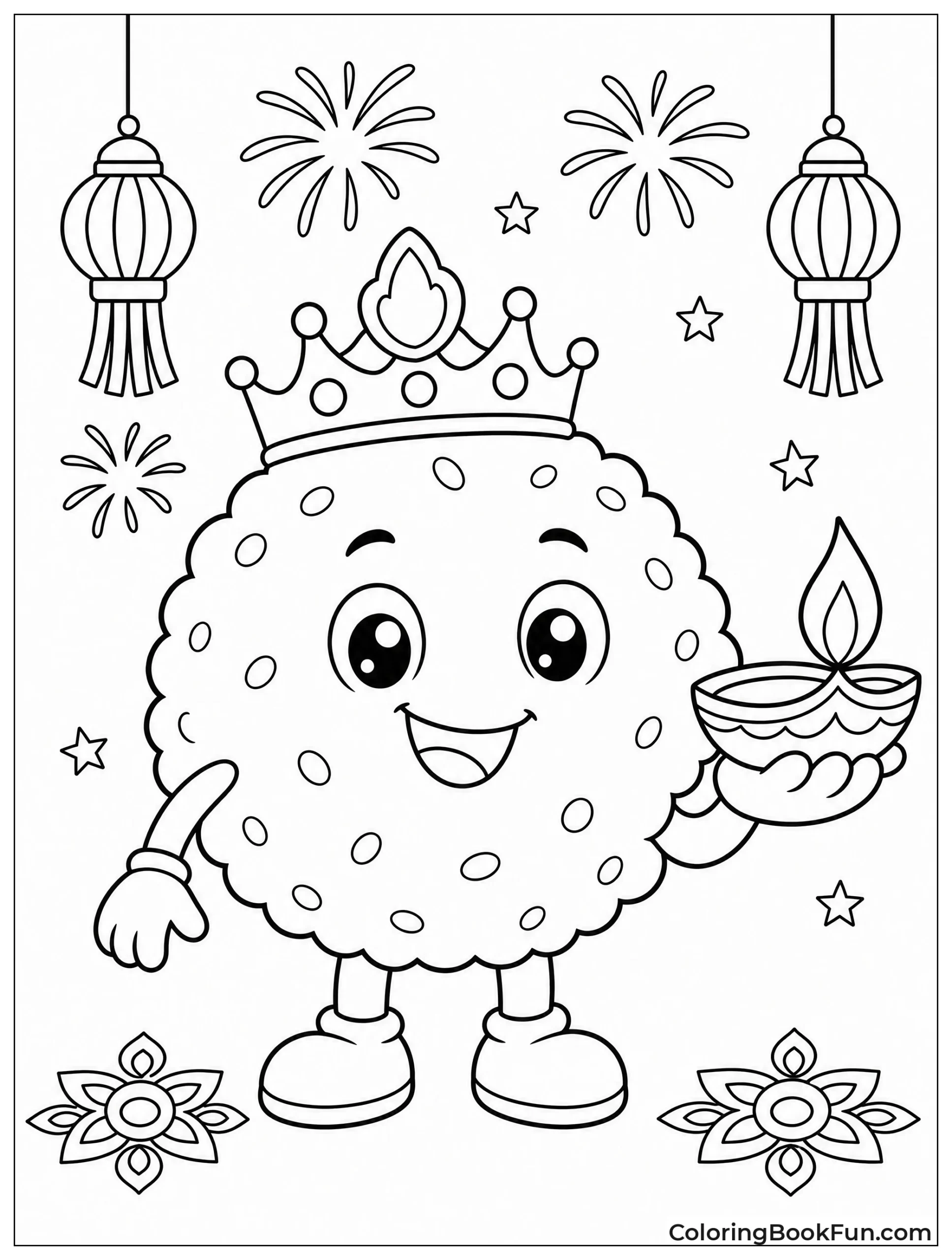 Cute Smiling Ladoo Holding Tiny Diya