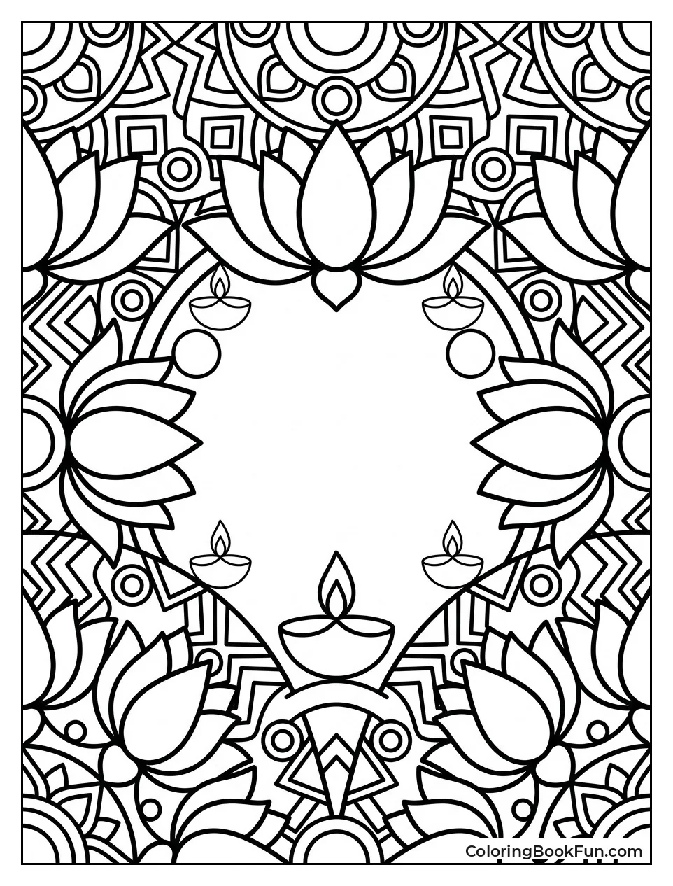 Lotus and Diya Repeating Pattern