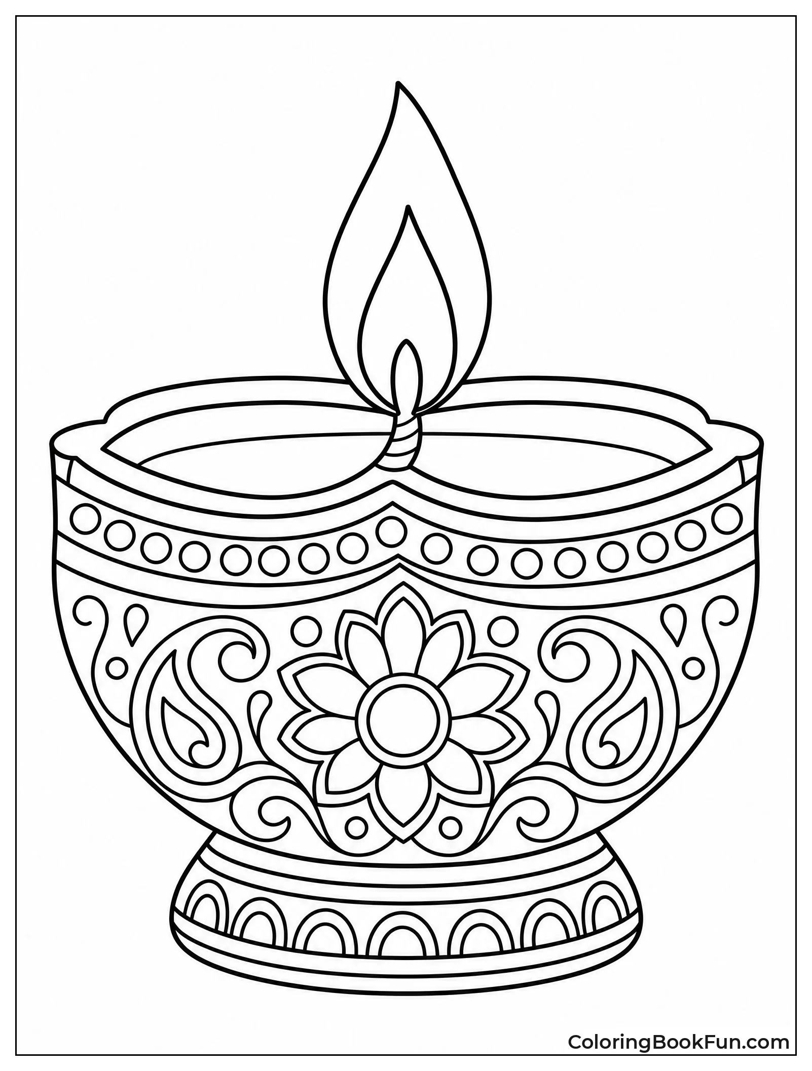 Ornate Clay Diya with Flame