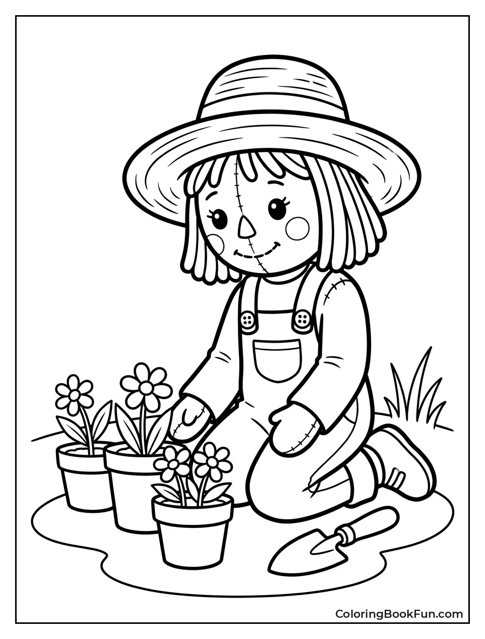 Doll Planting Flowers in Pots