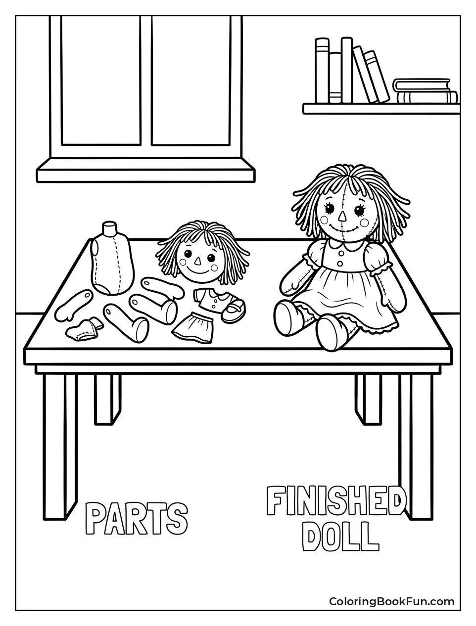 Doll Parts Next to Finished Doll
