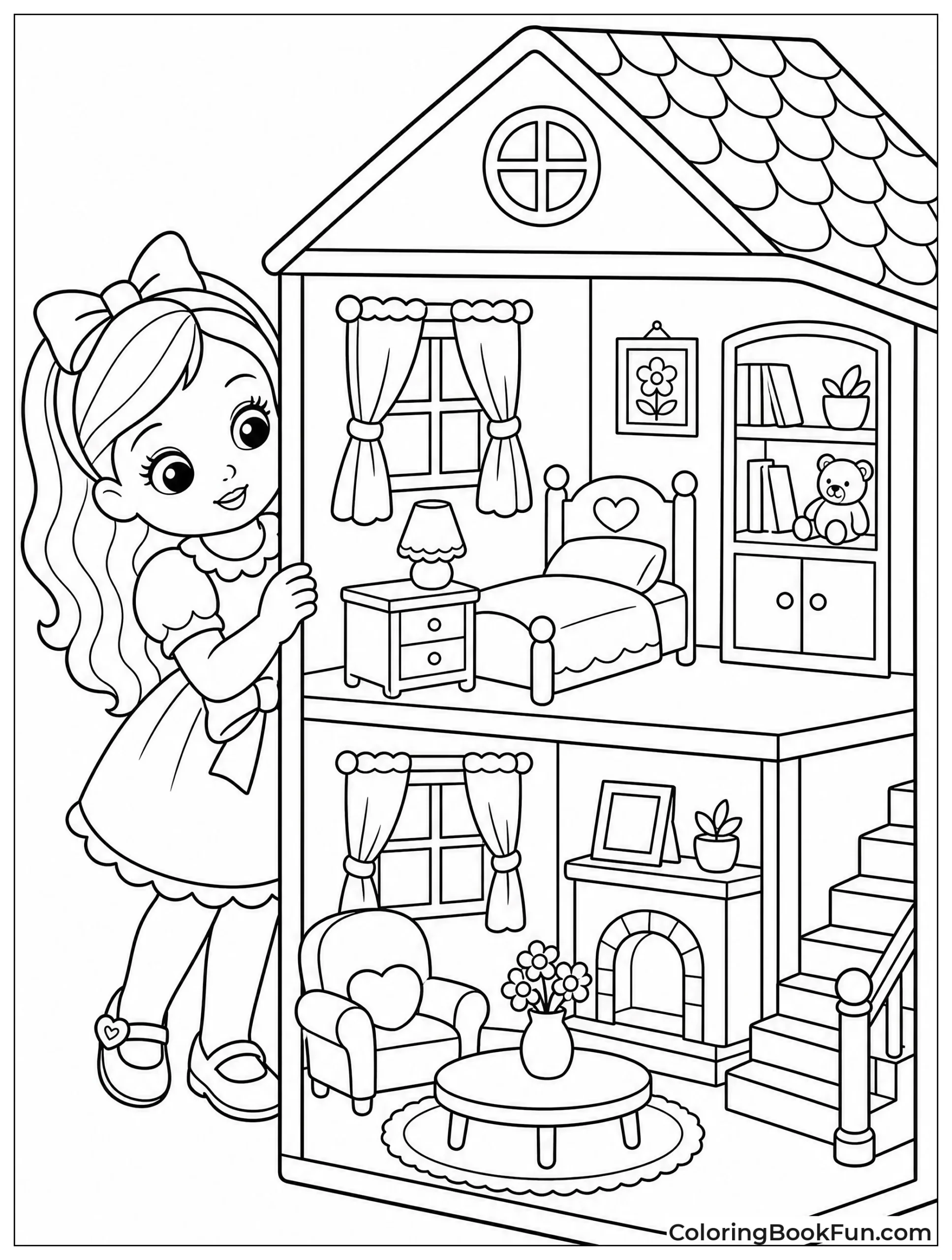 Doll Looking into Dollhouse
