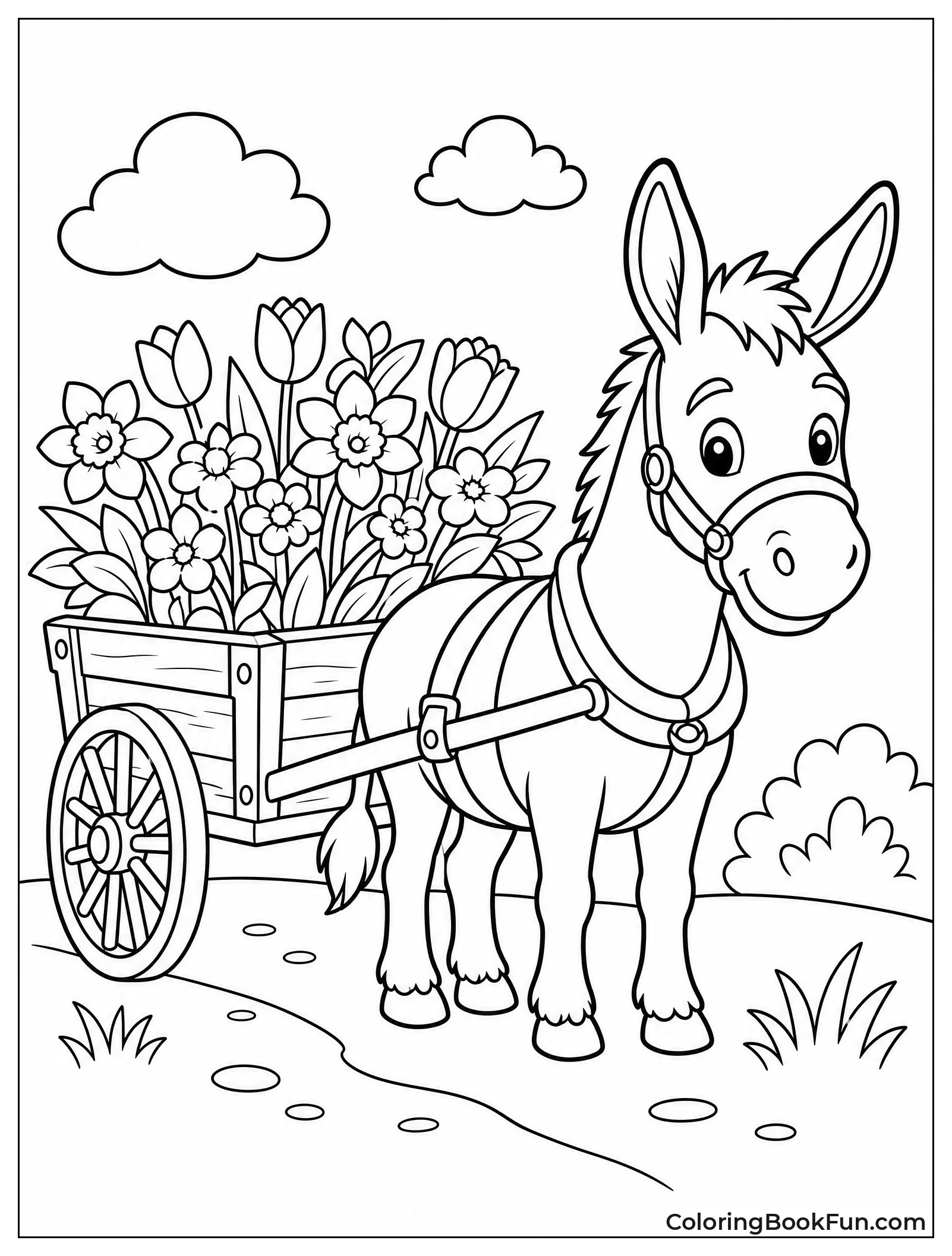 Donkey Pulls Flower Cart