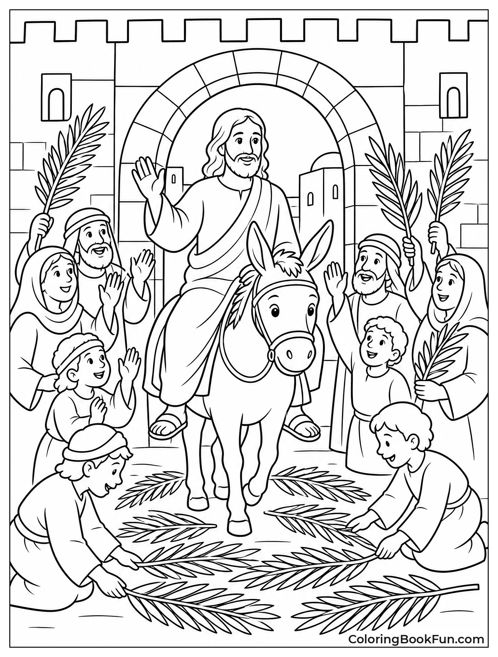 Jesus Rides Donkey Past Crowd