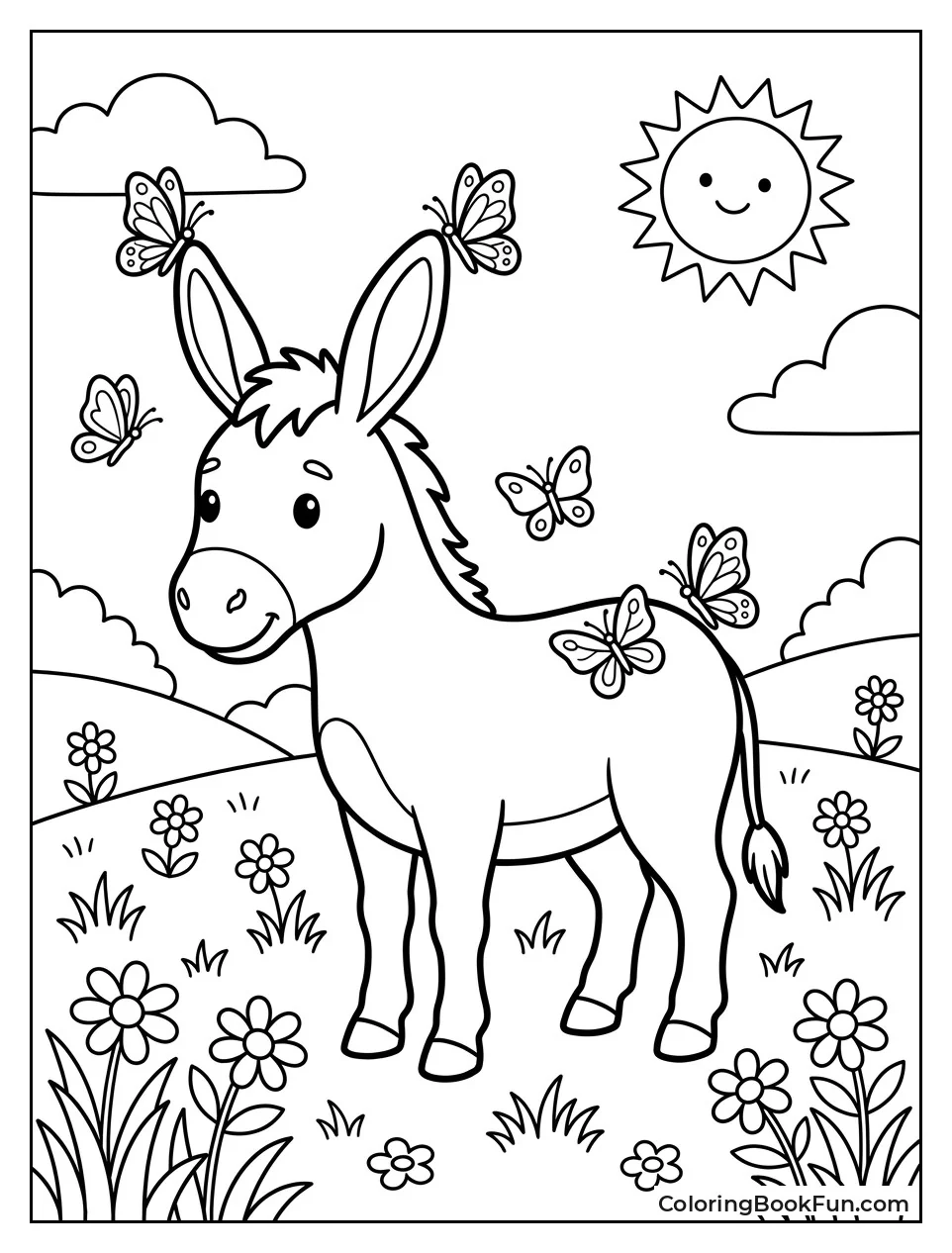 Donkey Watches Butterflies Land