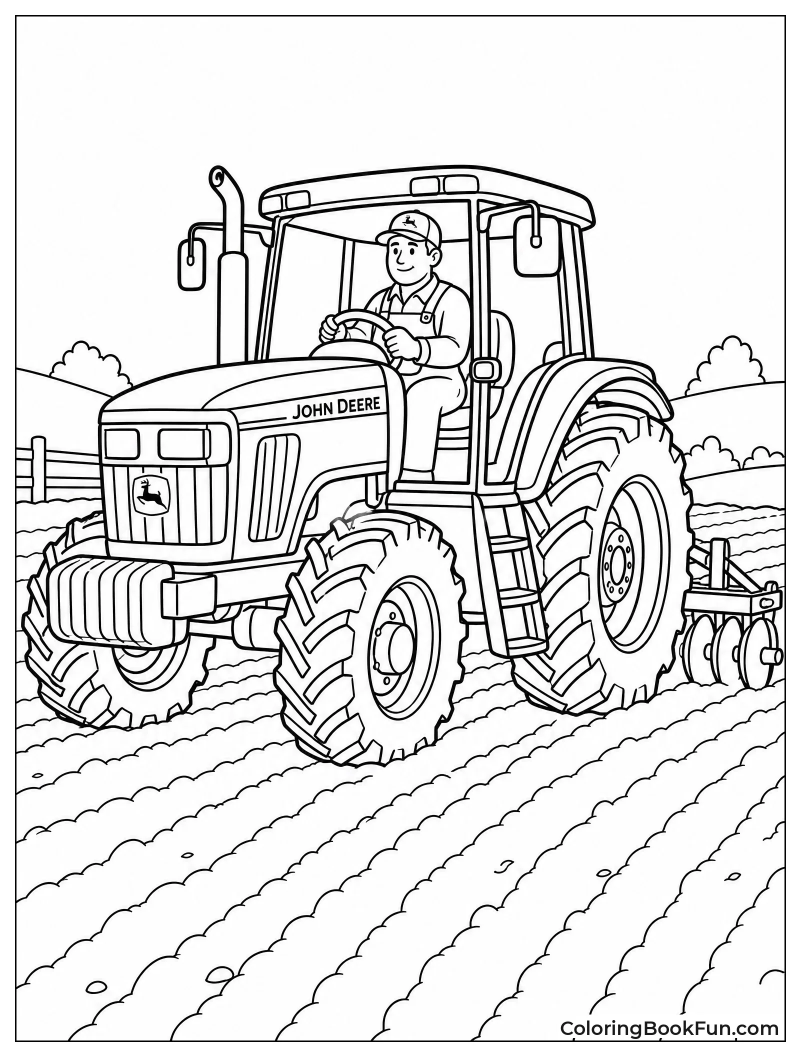 Farmer Driving Tractor in Field