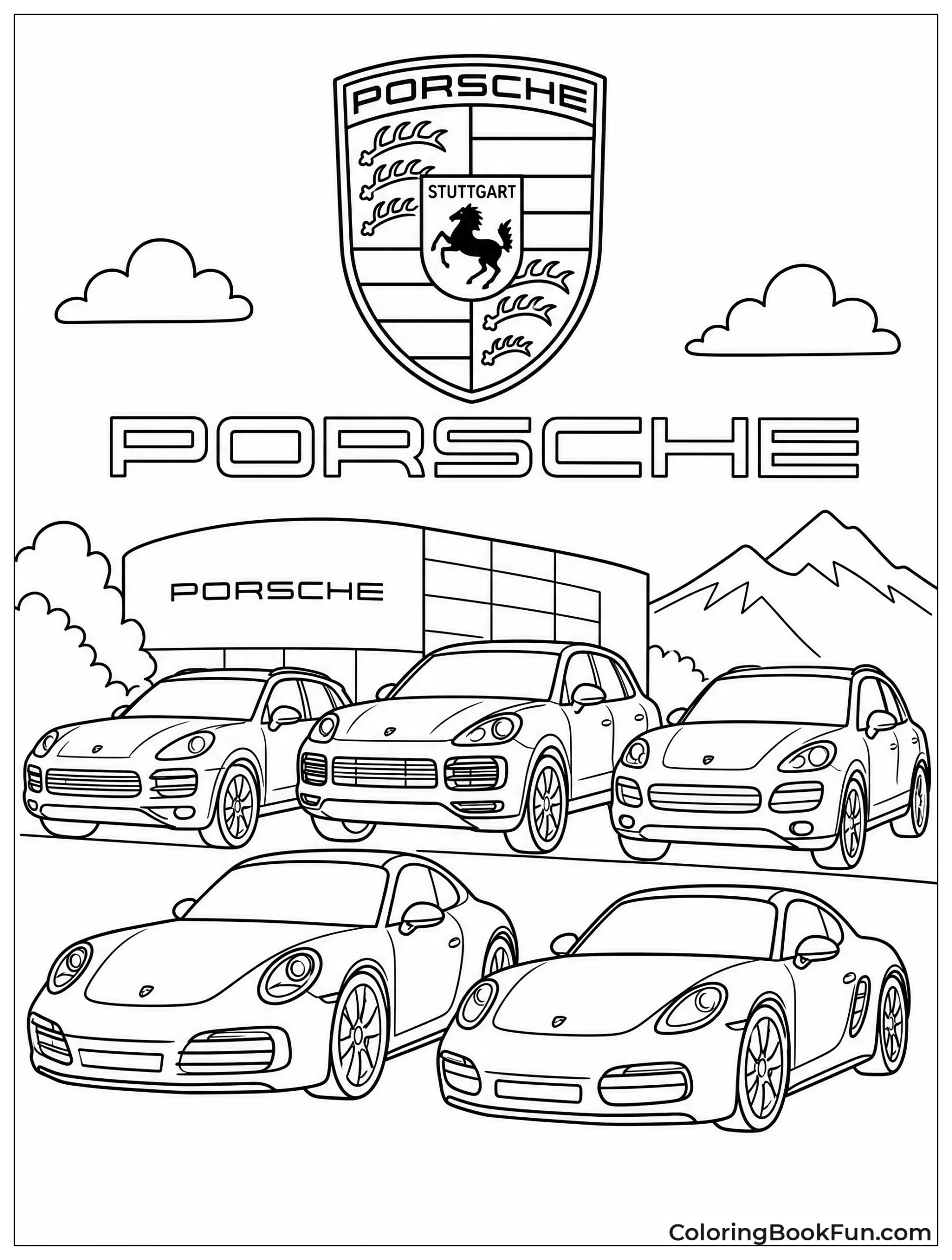 Many Porsches Park In Line