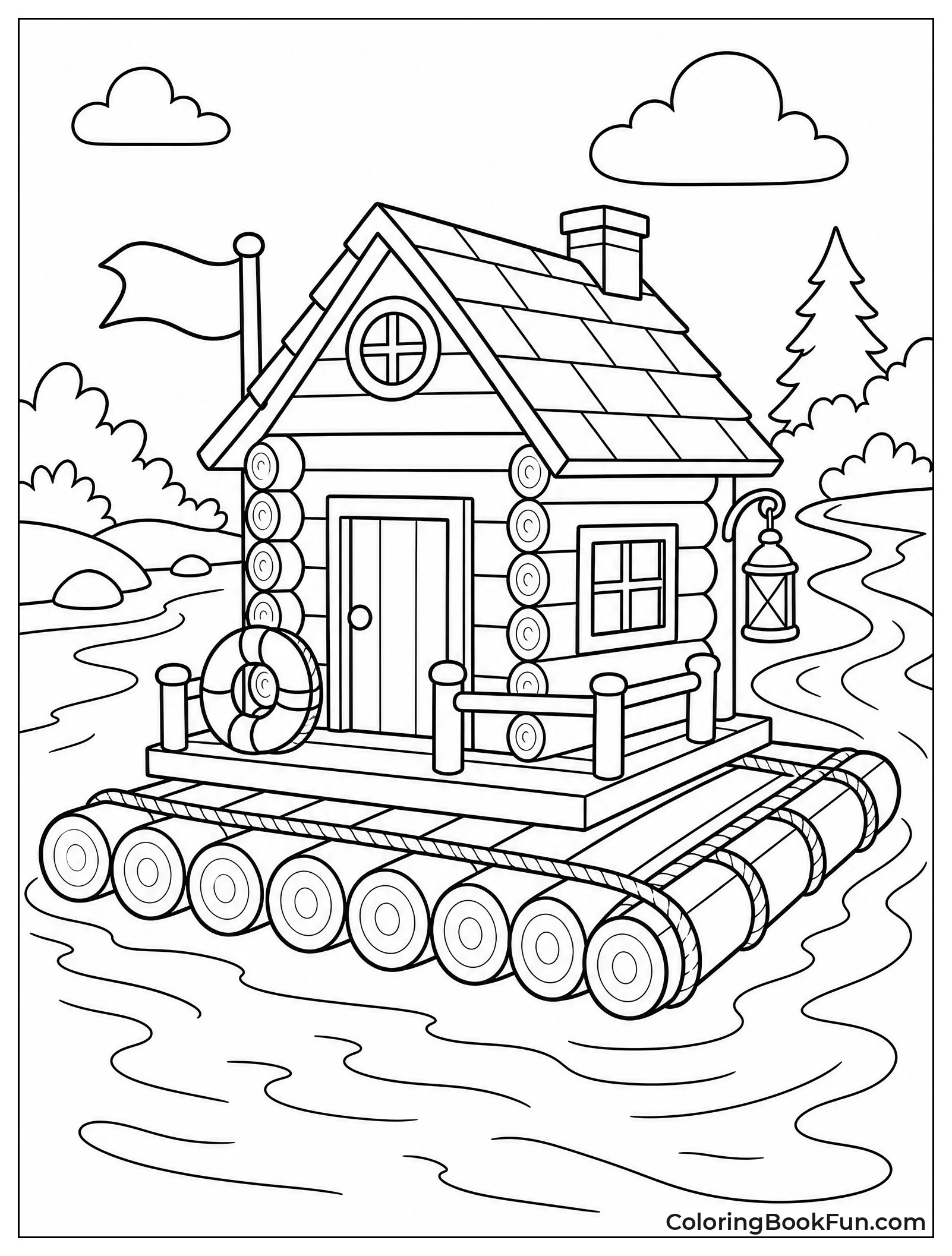 Cabin Floating on River Raft