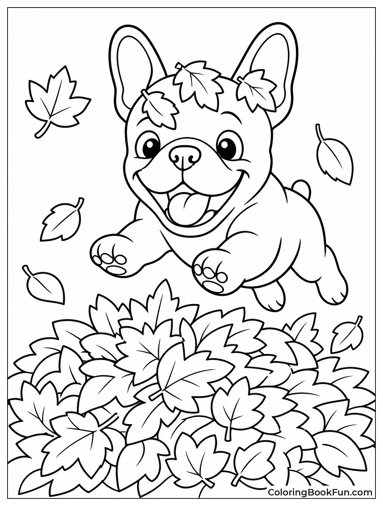 Frenchie Jumps into Leaf Pile