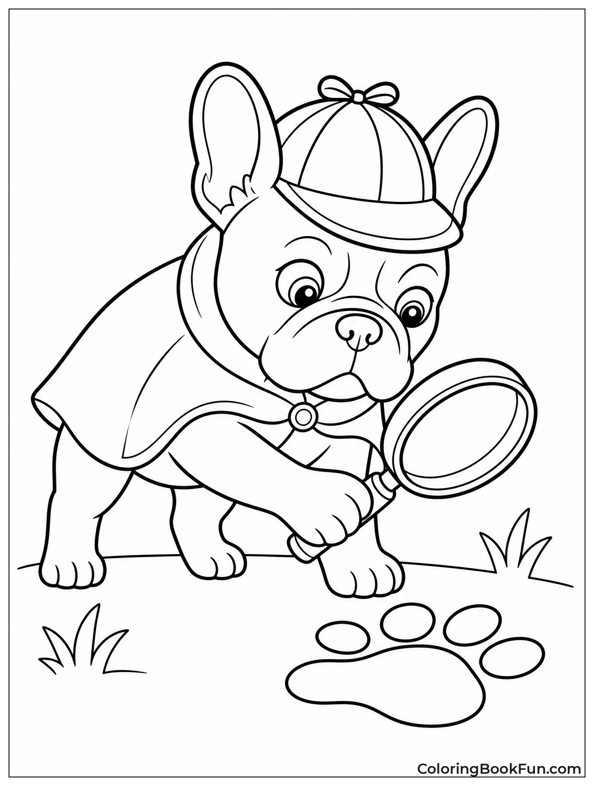 Detective Frenchie Holds Magnifying Glass