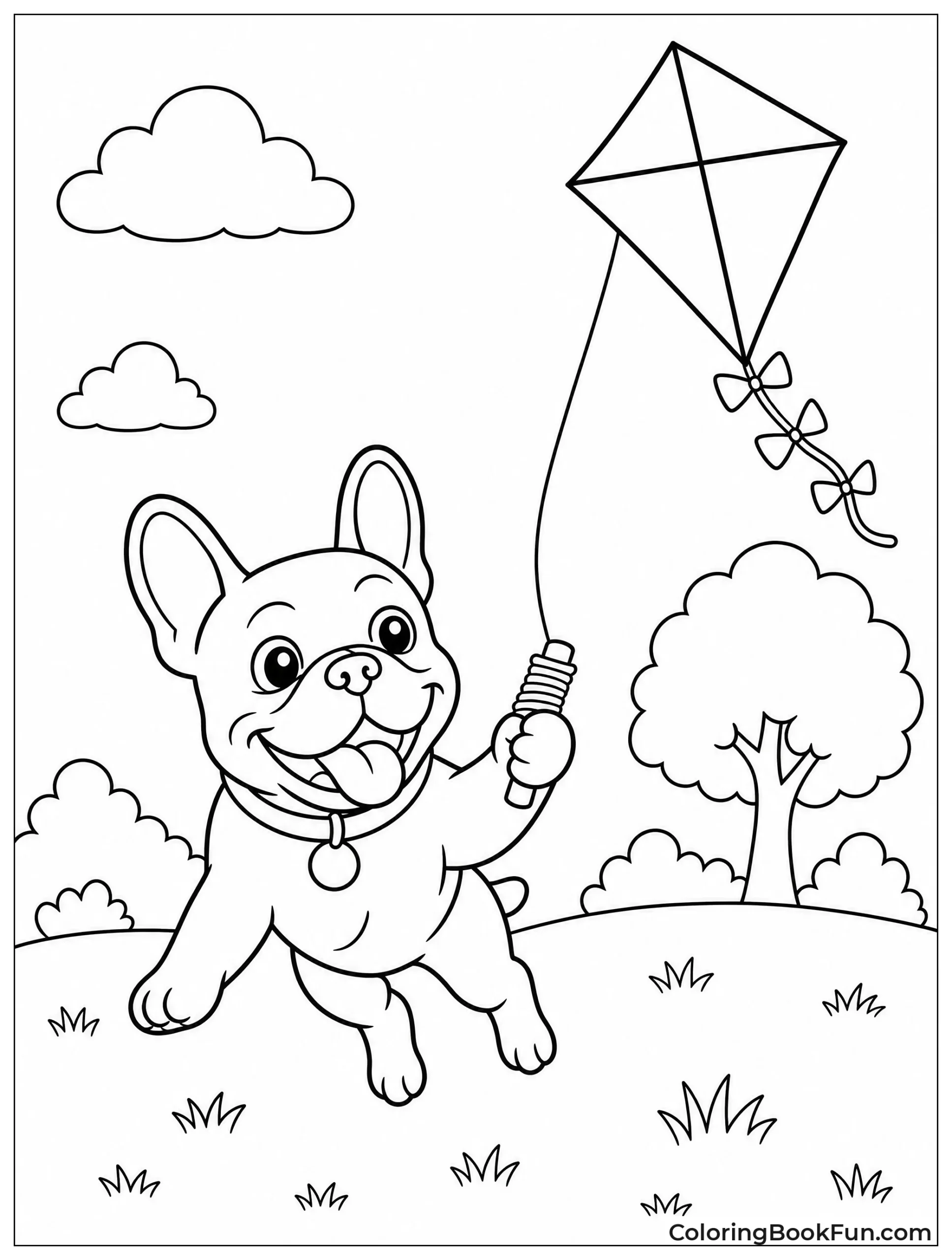 Frenchie Flies Kite in Park