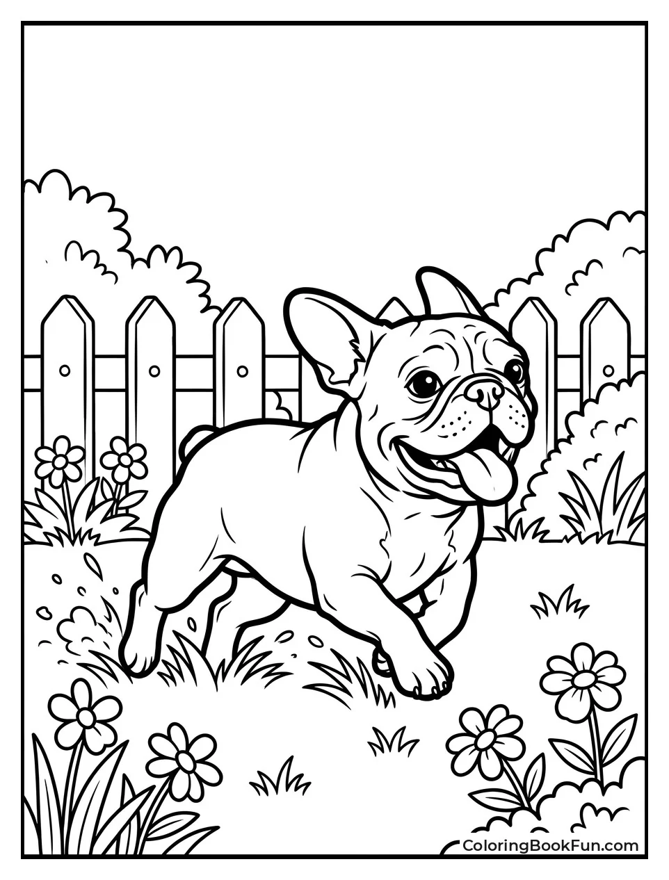 Frenchie Runs Fast Through Garden