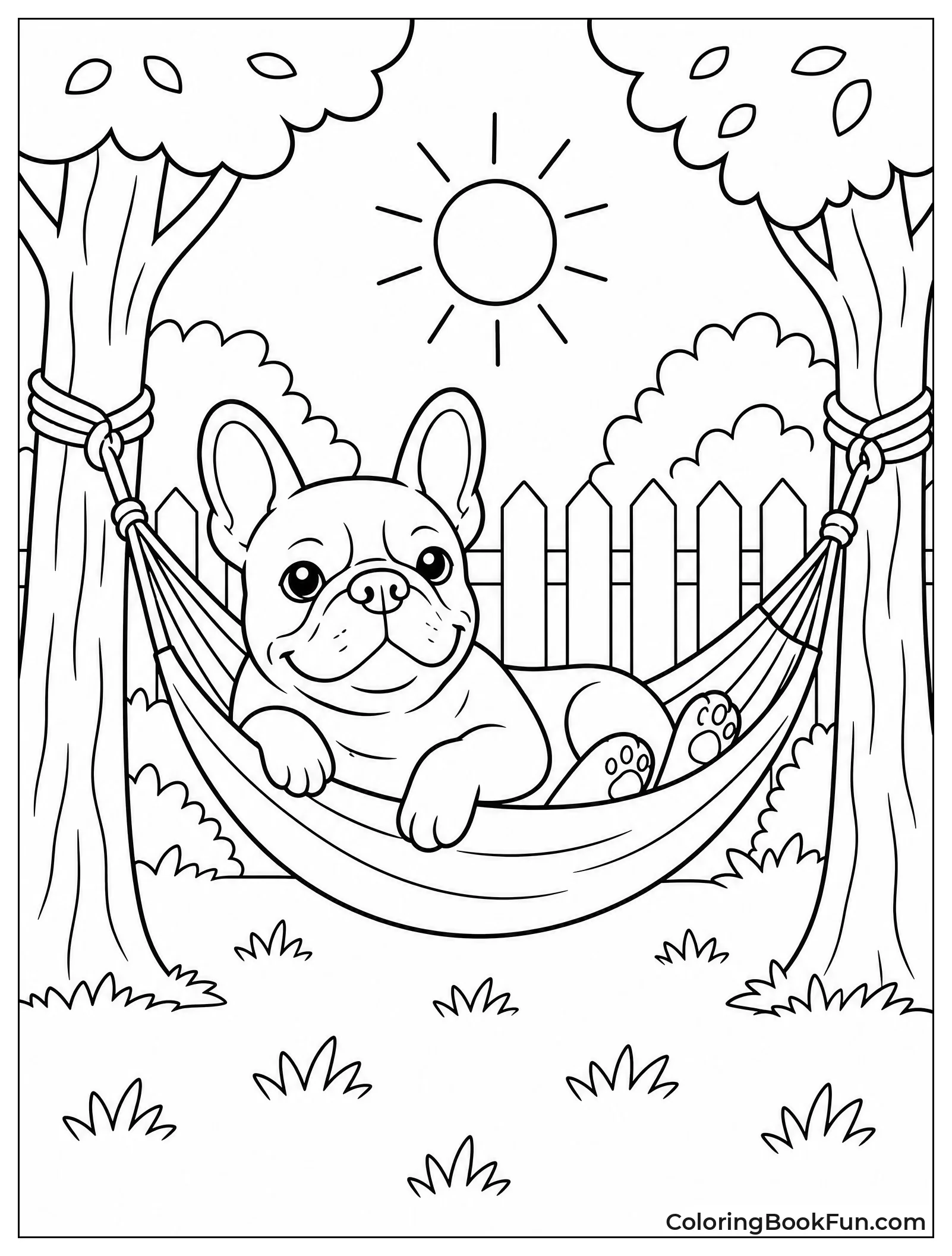 Frenchie Lounges in Hammock Outside
