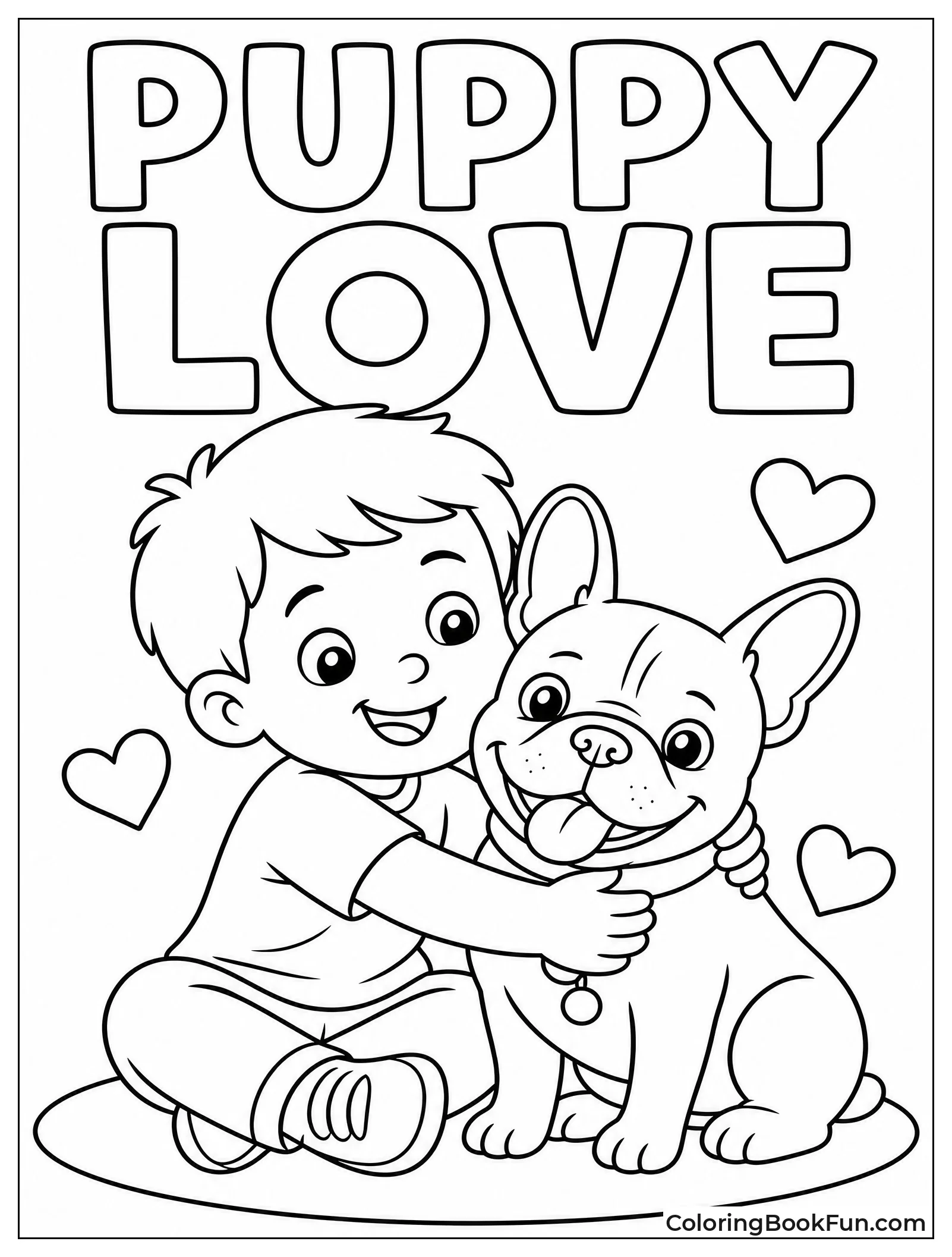 Child Gives Hug to Frenchie