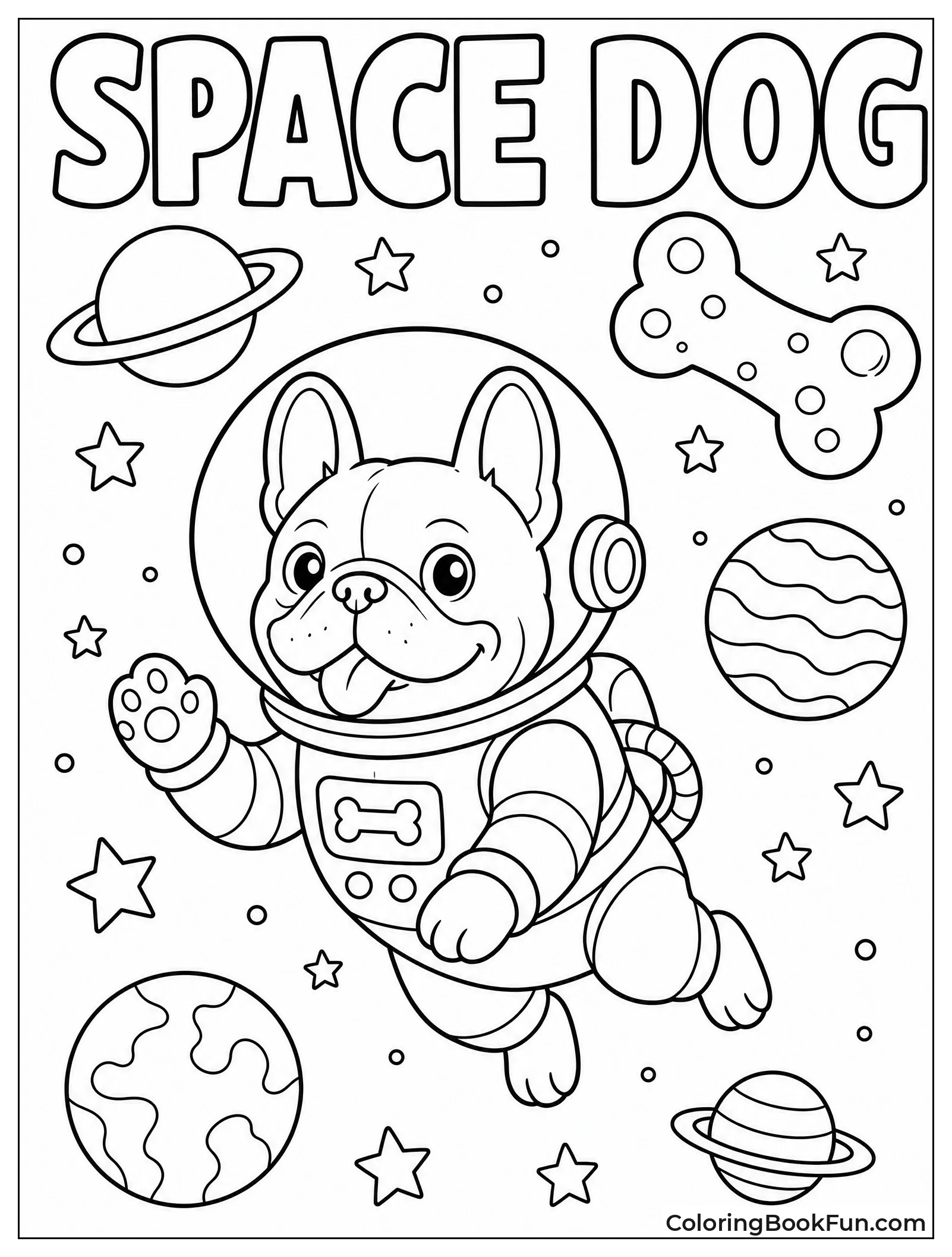 Frenchie Floats in Space Suit