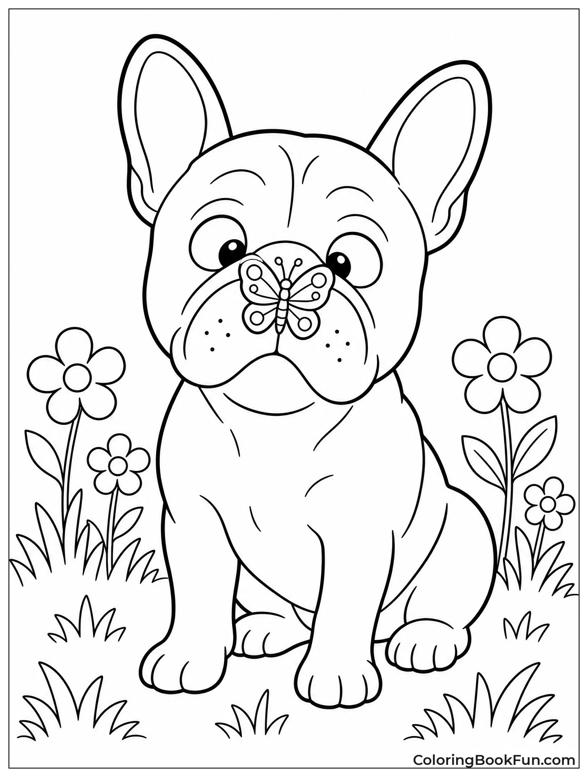 Frenchie Looks at Butterfly on Nose