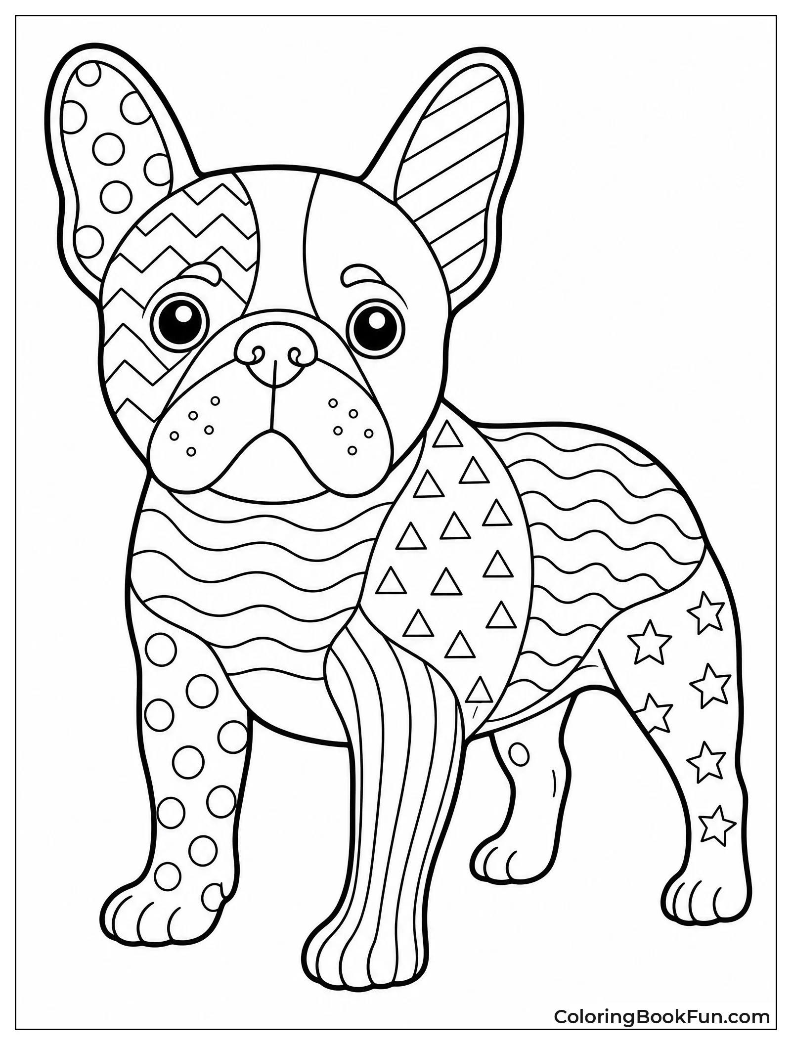 Frenchie Covered in Zentangle Patterns