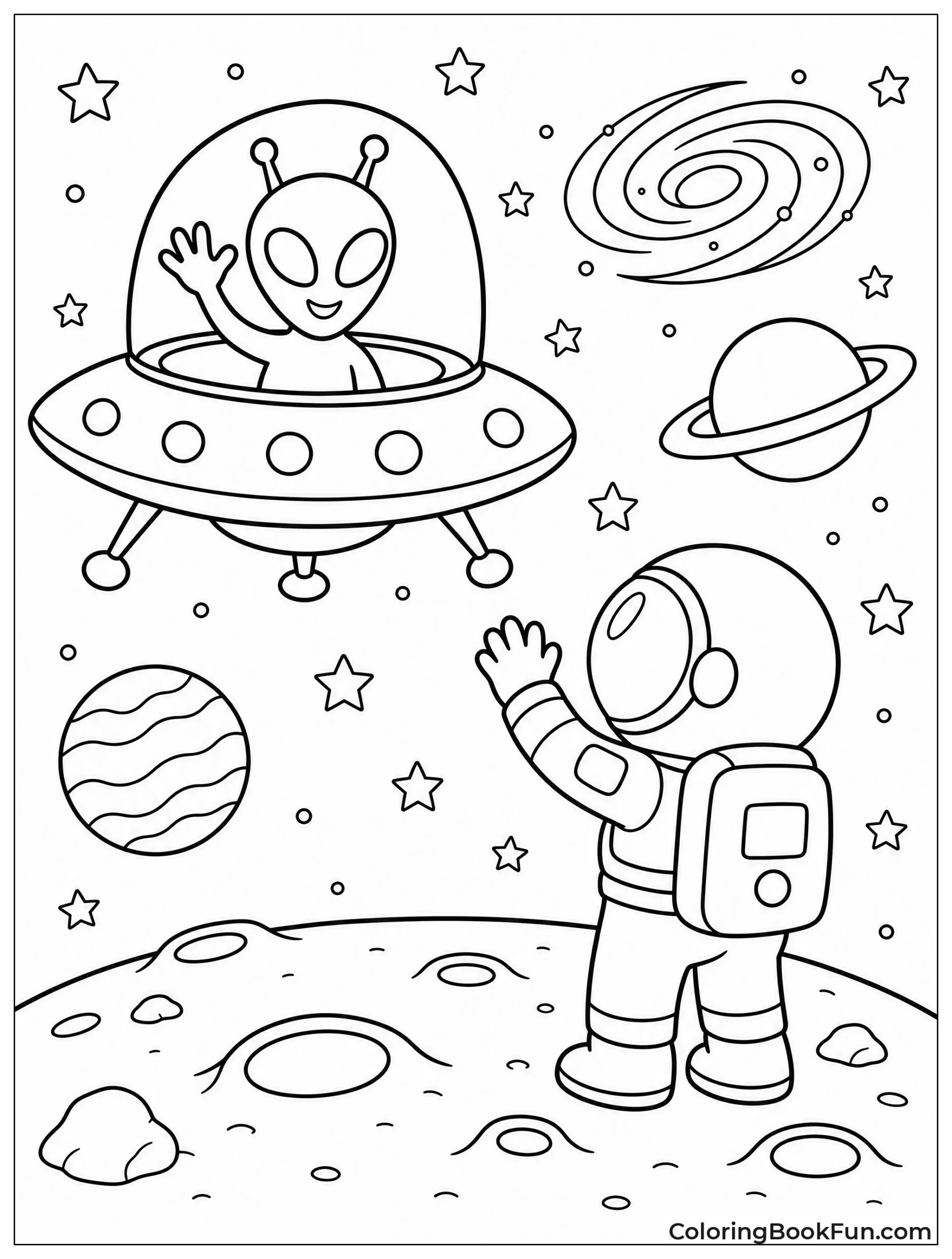 Friendly Alien Waving from UFO