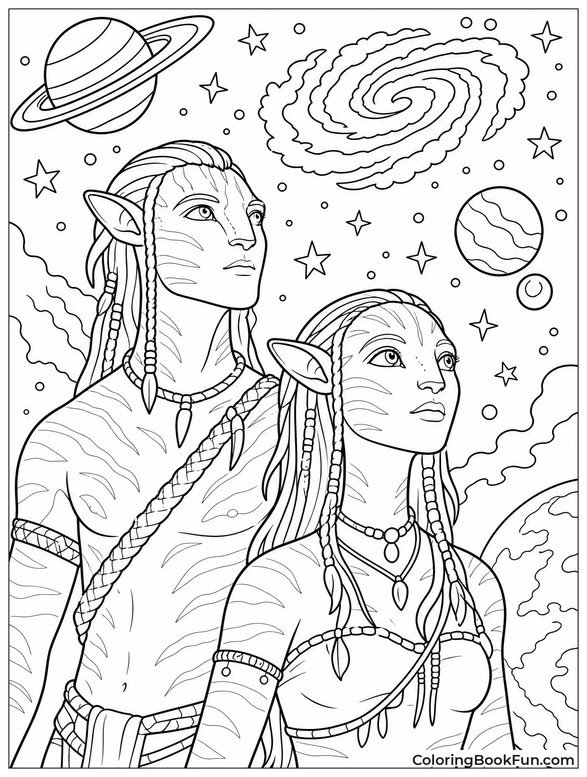 Avatars Drift Past Glowing Nebulae