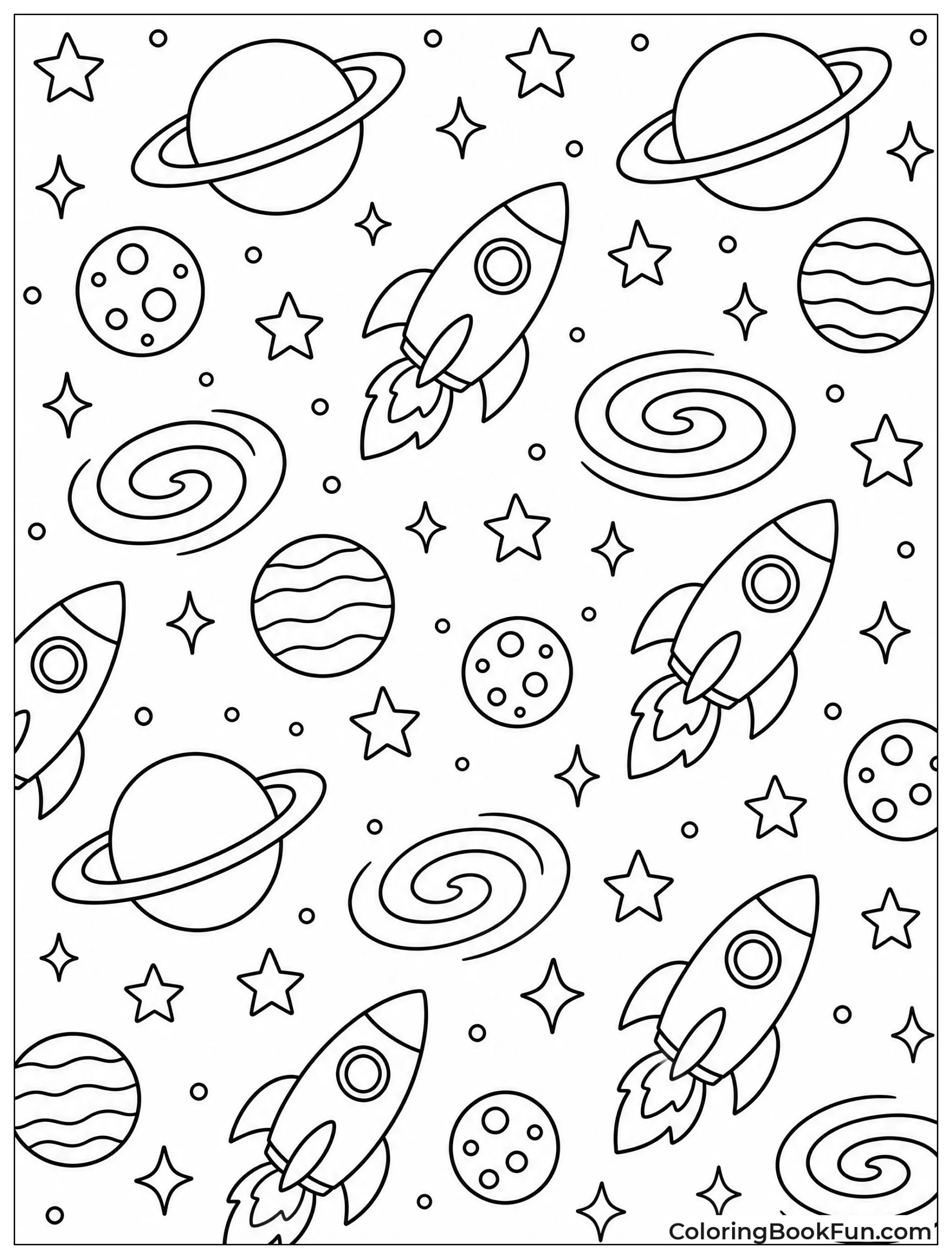 Pattern with Rockets and Planets