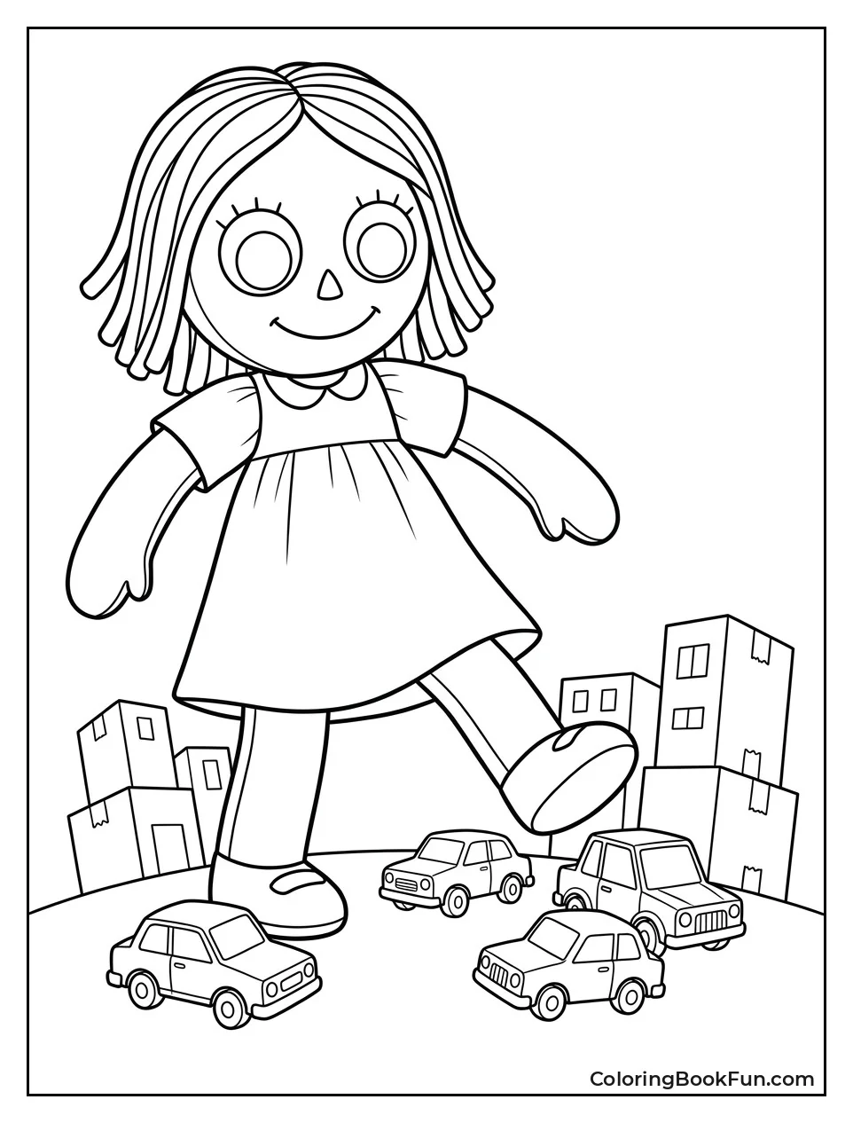 Giant Doll Stepping over Cars