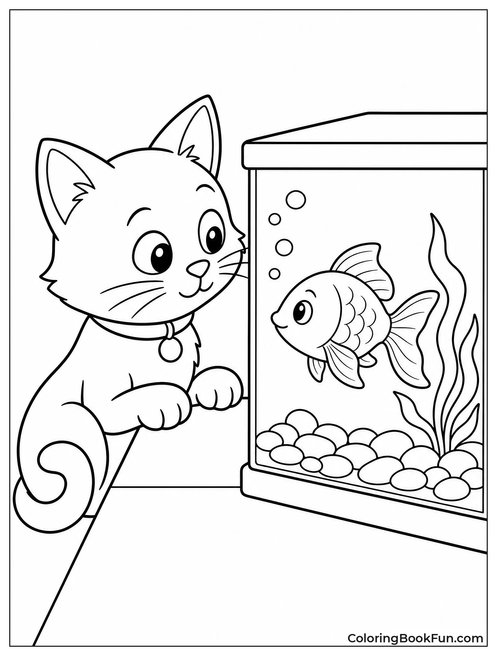 Cat Watches Goldfish Through Glass