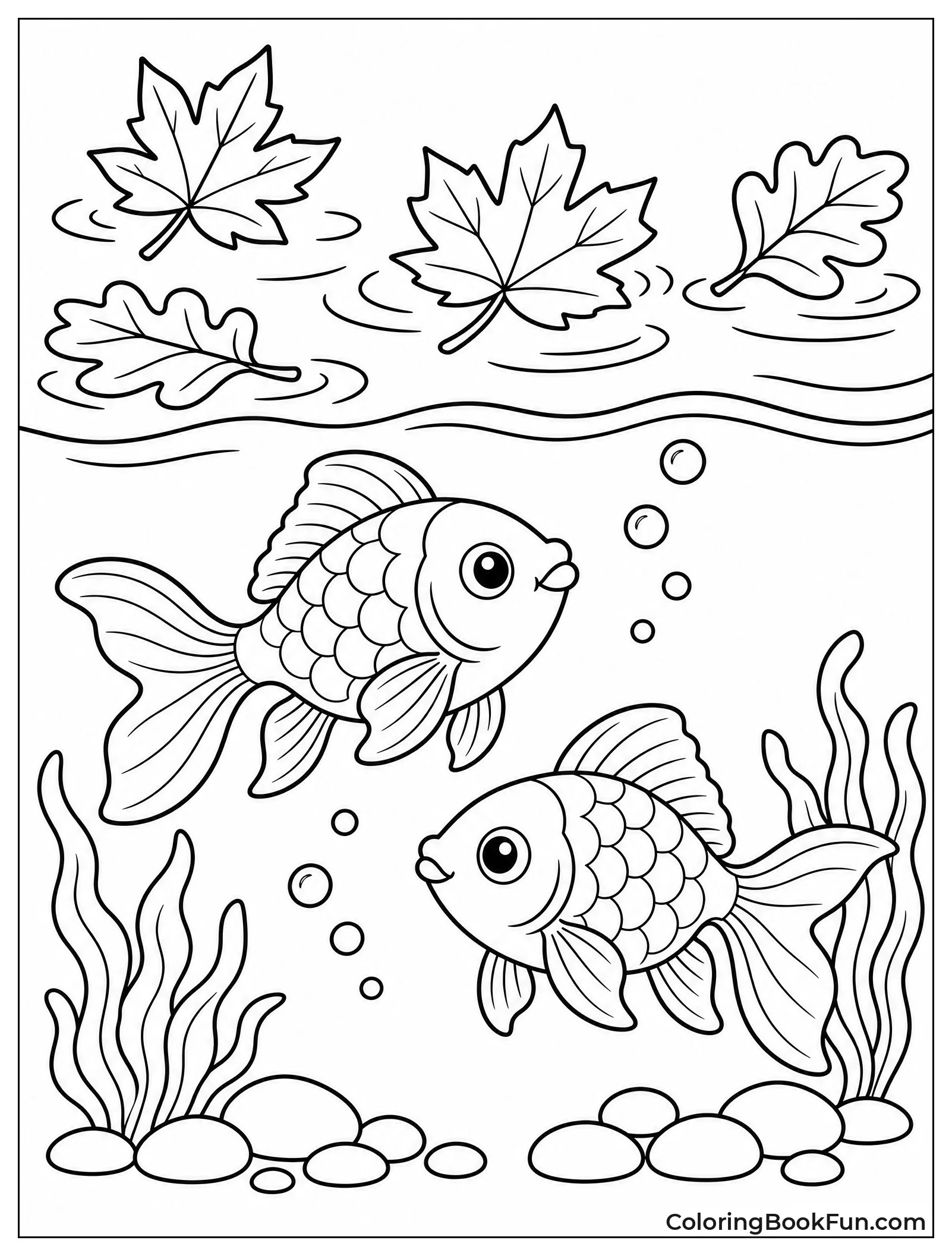 Goldfish Sees Floating Autumn Leaves