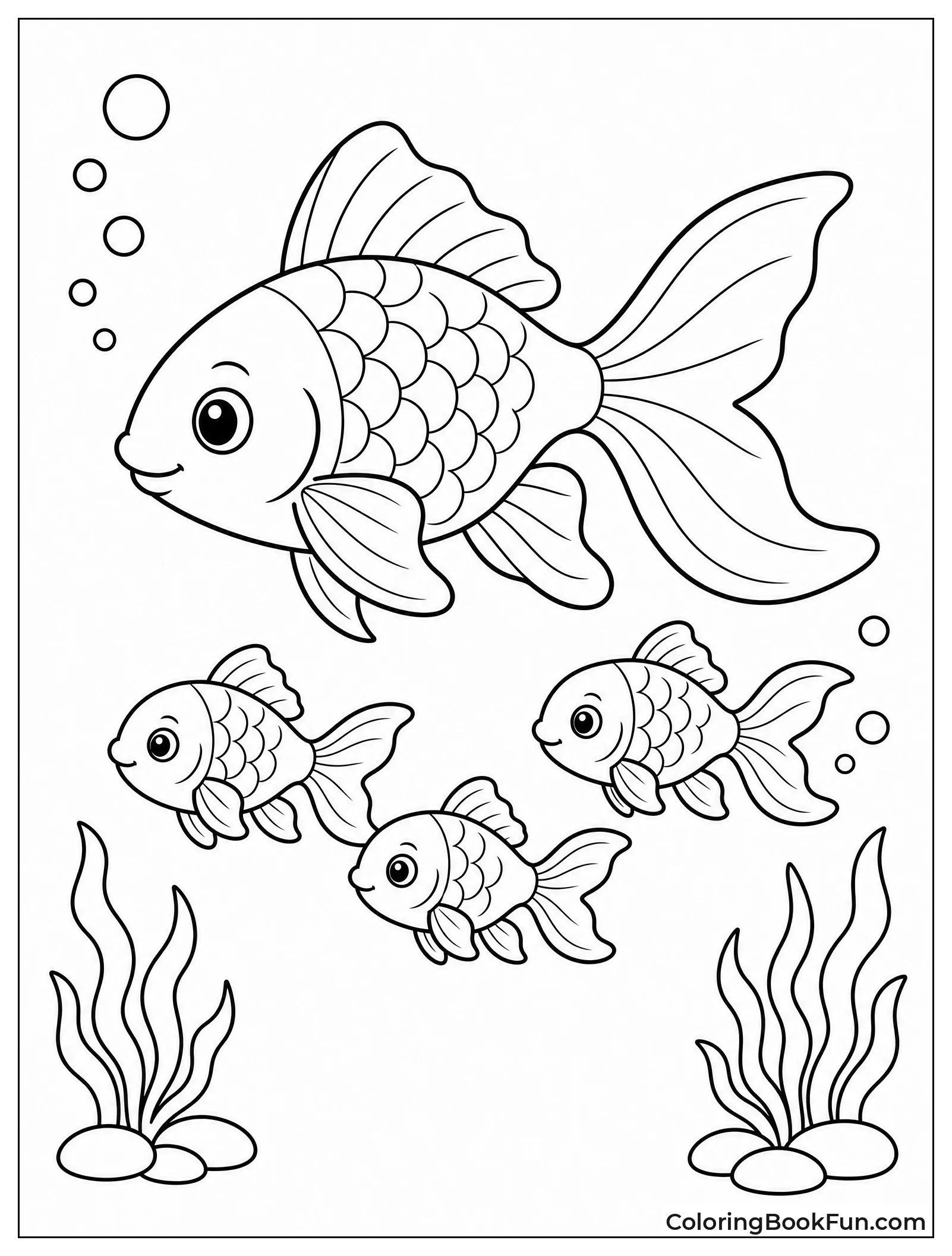 Goldfish Family Swims in Curve