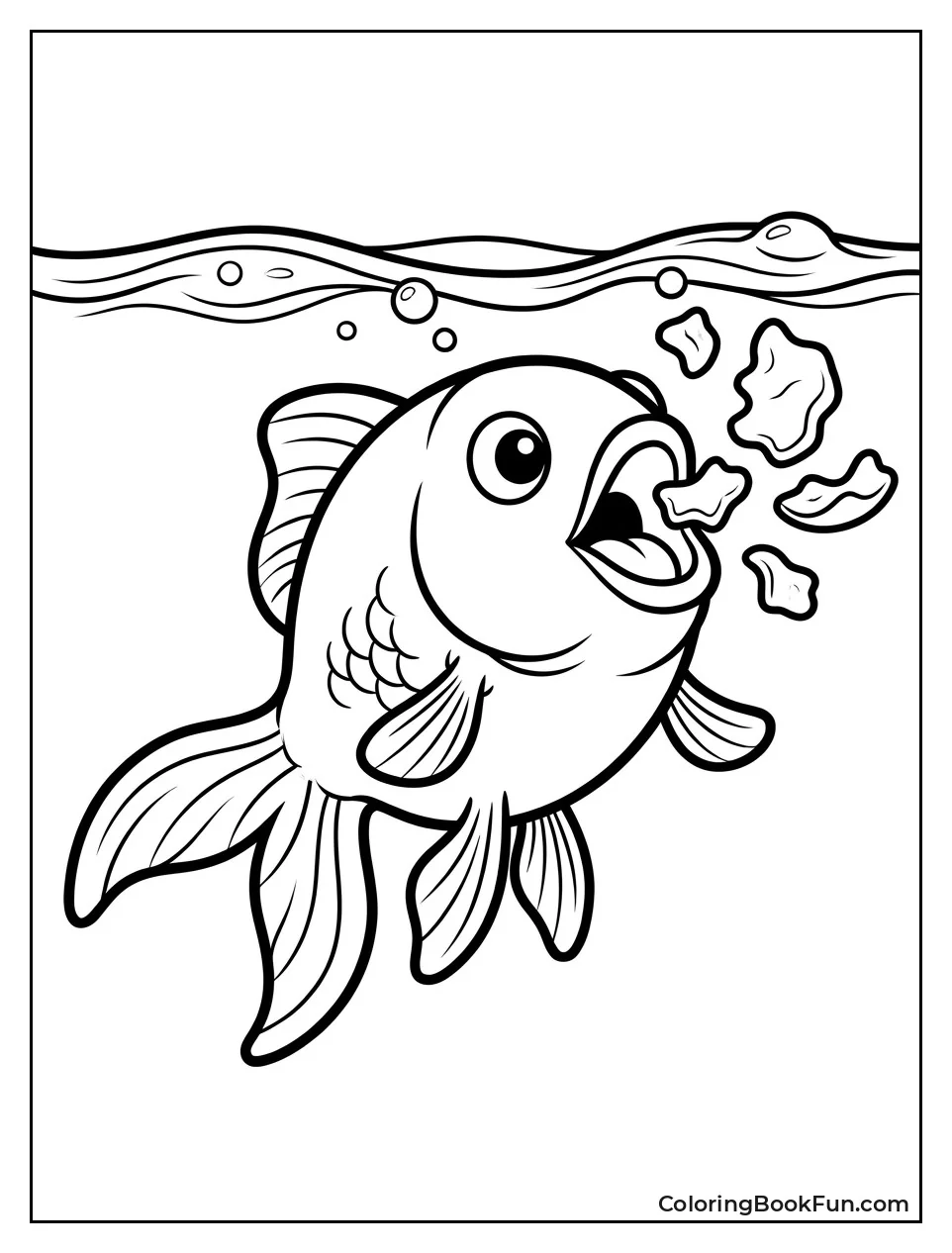 Goldfish Eats Floating Fish Flakes