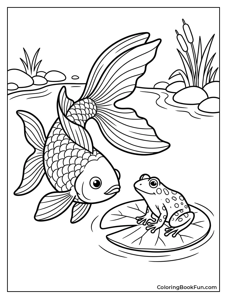 Goldfish Meets Frog On Lily Pad