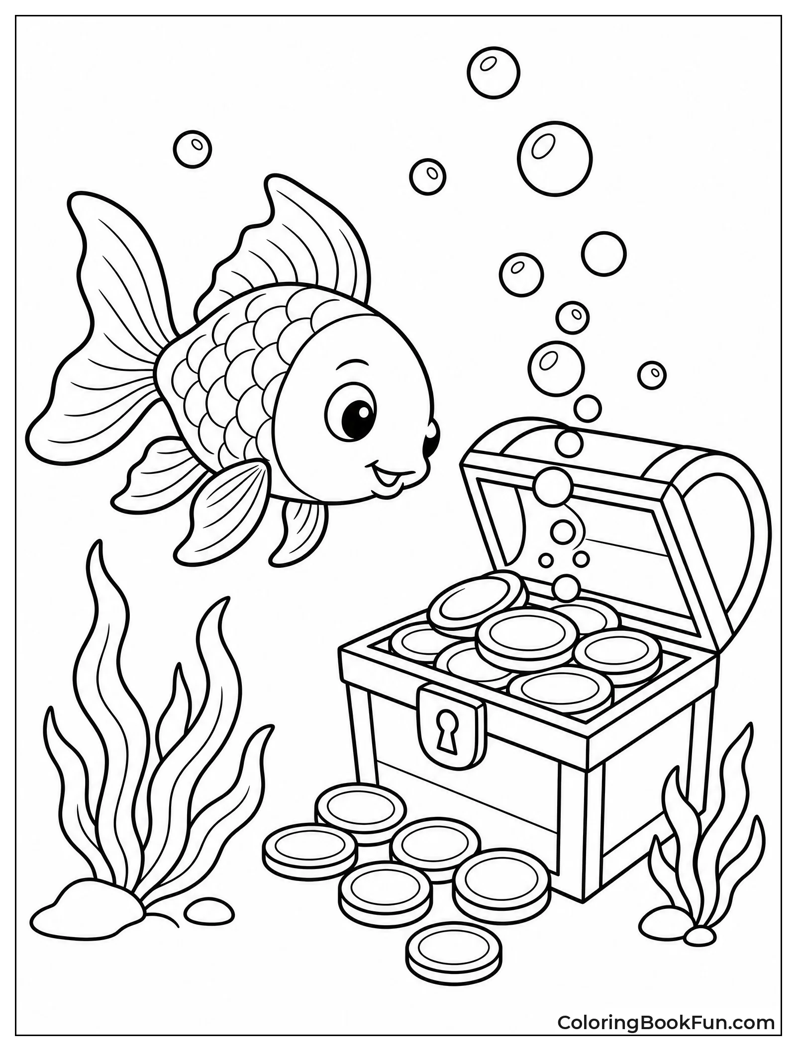 Goldfish Discovers Bubbling Treasure Chest