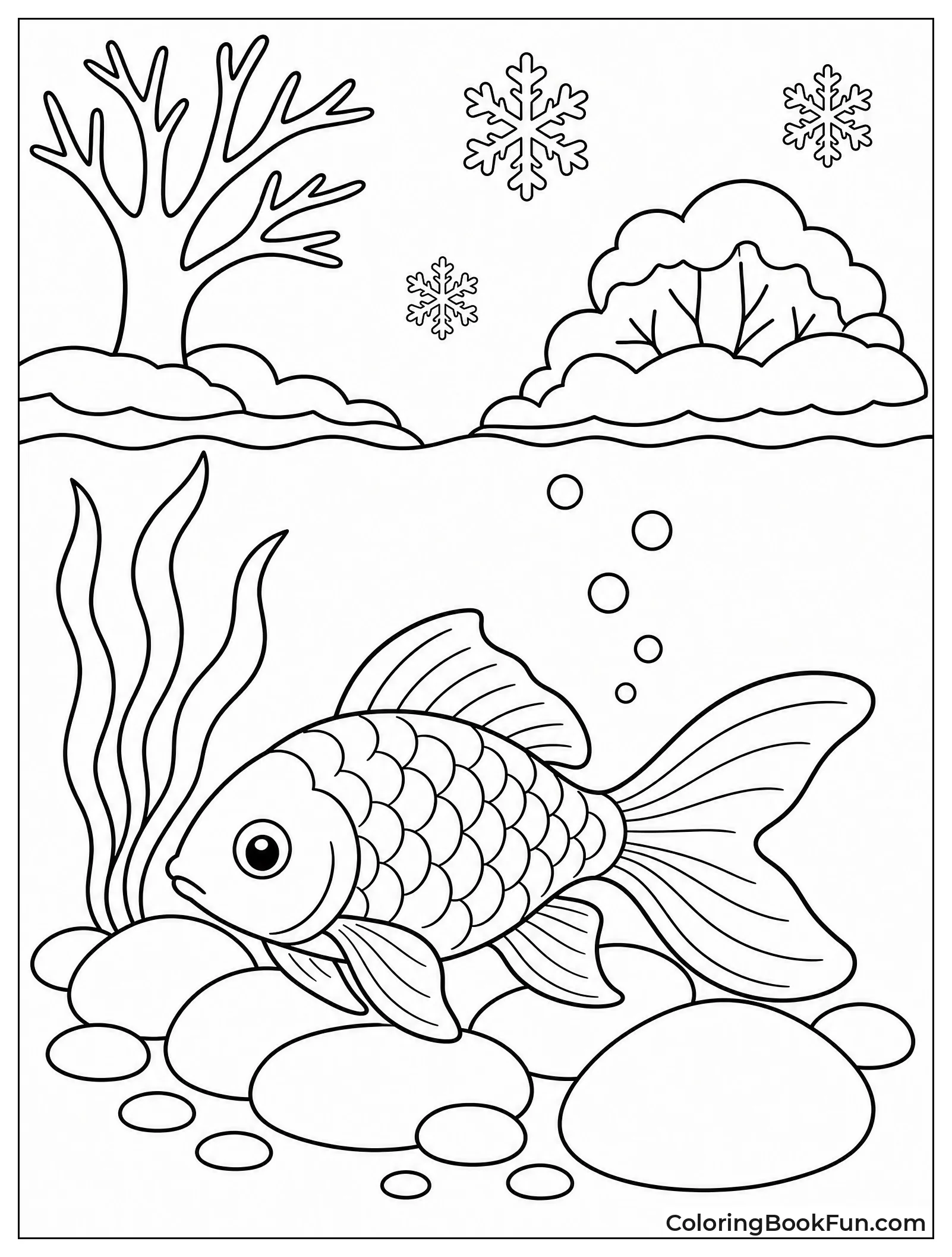 Goldfish Rests Near Smooth Stones