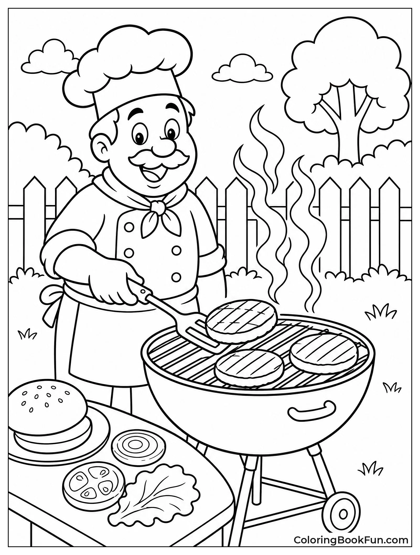 Chef Grills Burgers Outside