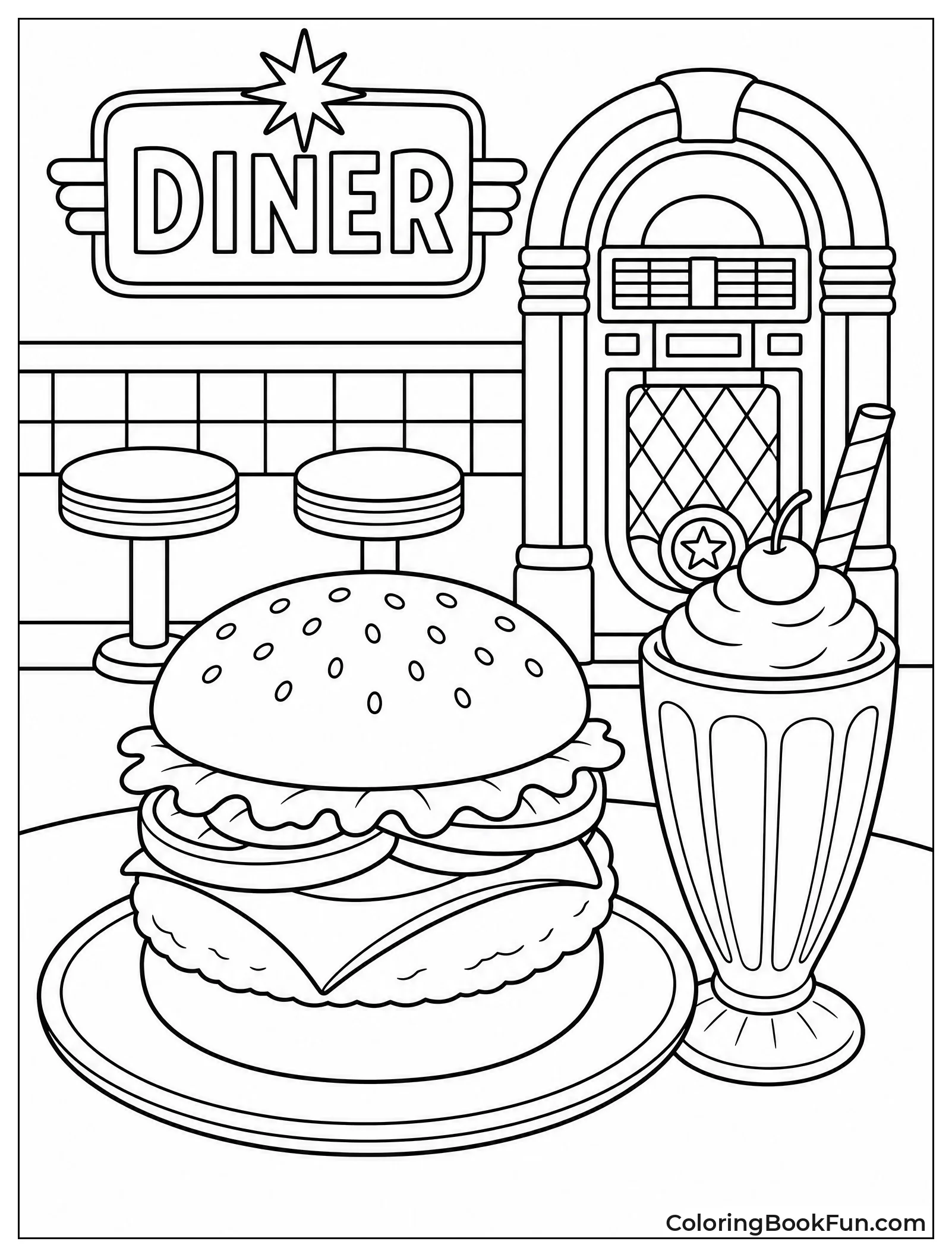 Retro Diner with a Burger
