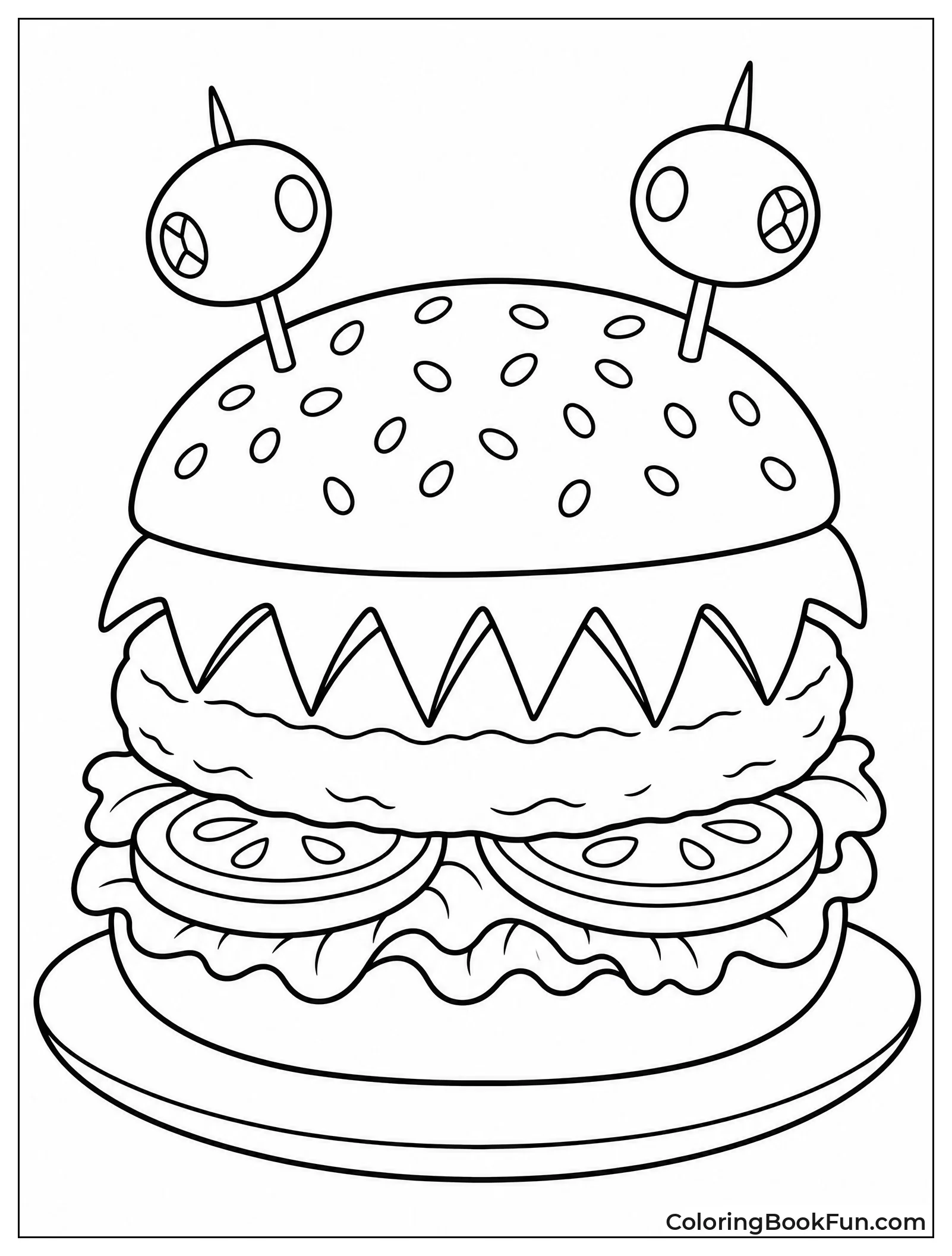 Spooky Burger with Olive Eyes