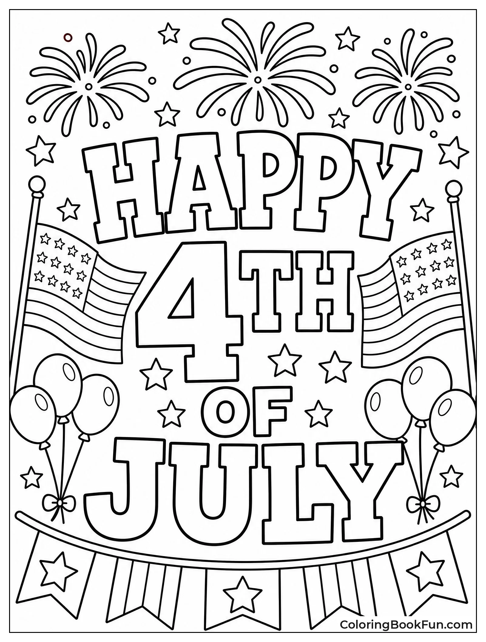 Banner Shows Fireworks and Flags