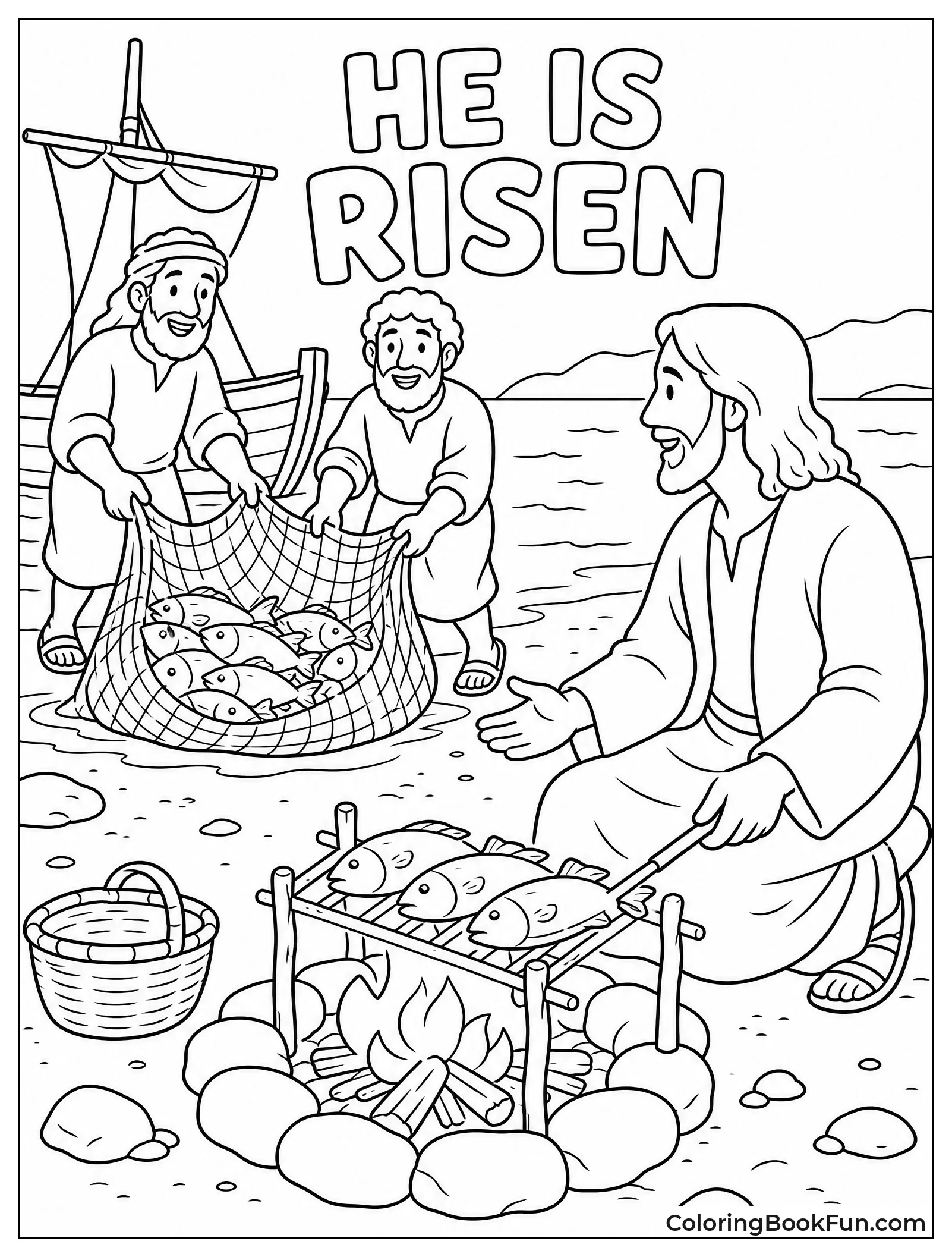 Jesus Cooks Fish on Beach