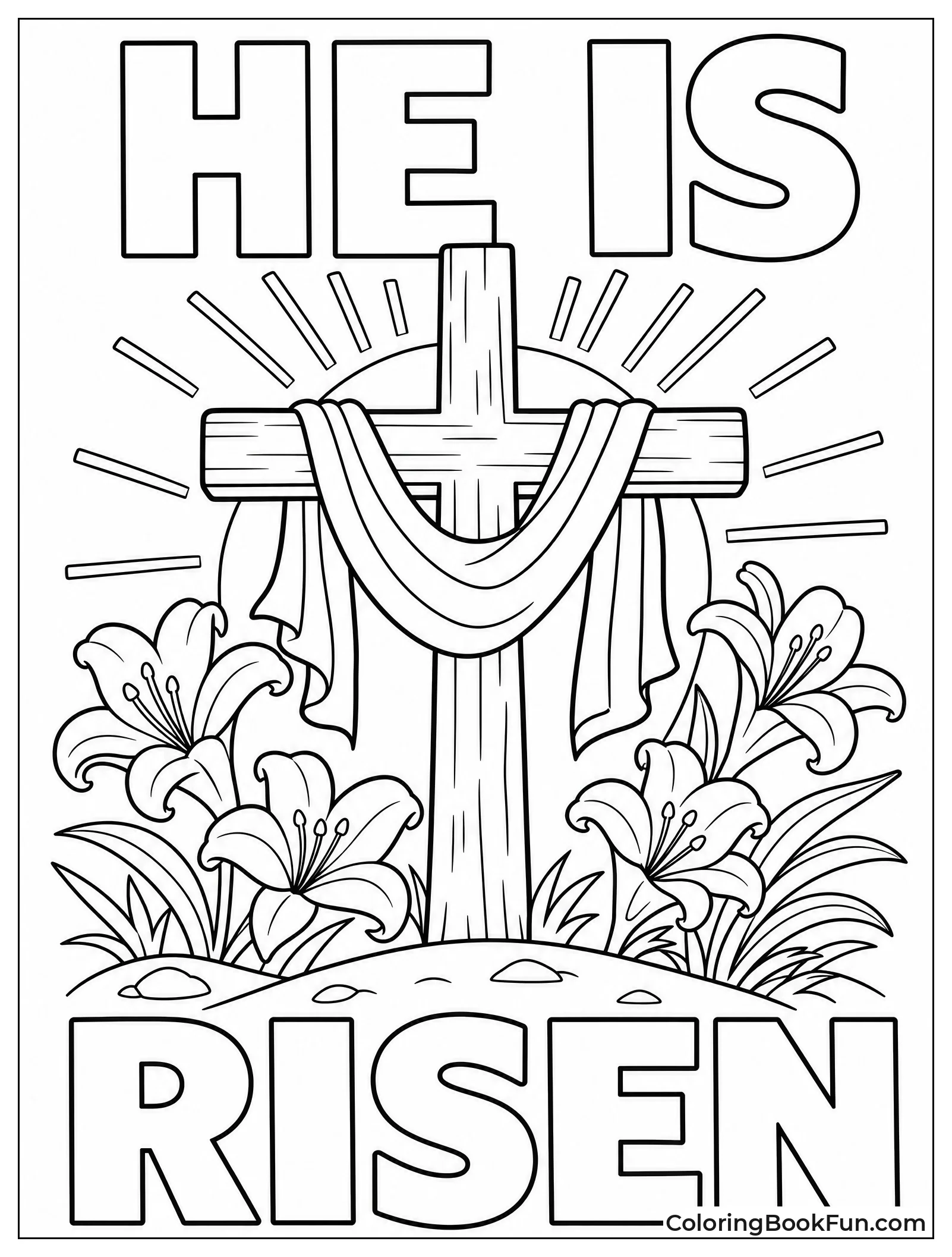 Cross Shows Flowers and Flowing Cloth