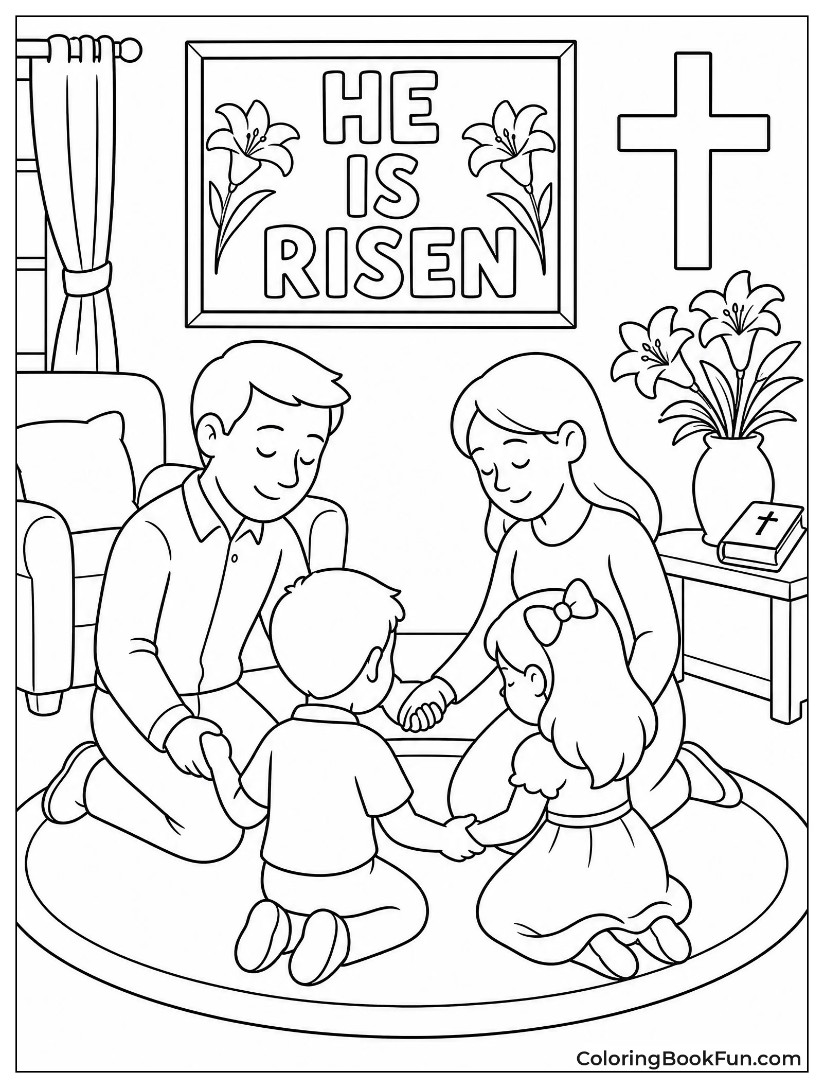 Family Prays Together at Home