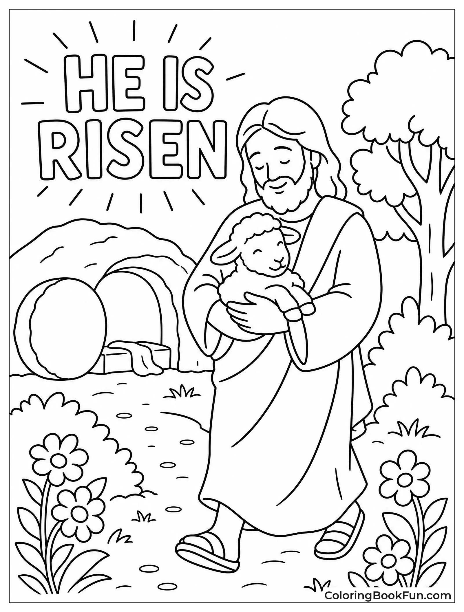 Jesus Carries Lamb in Garden
