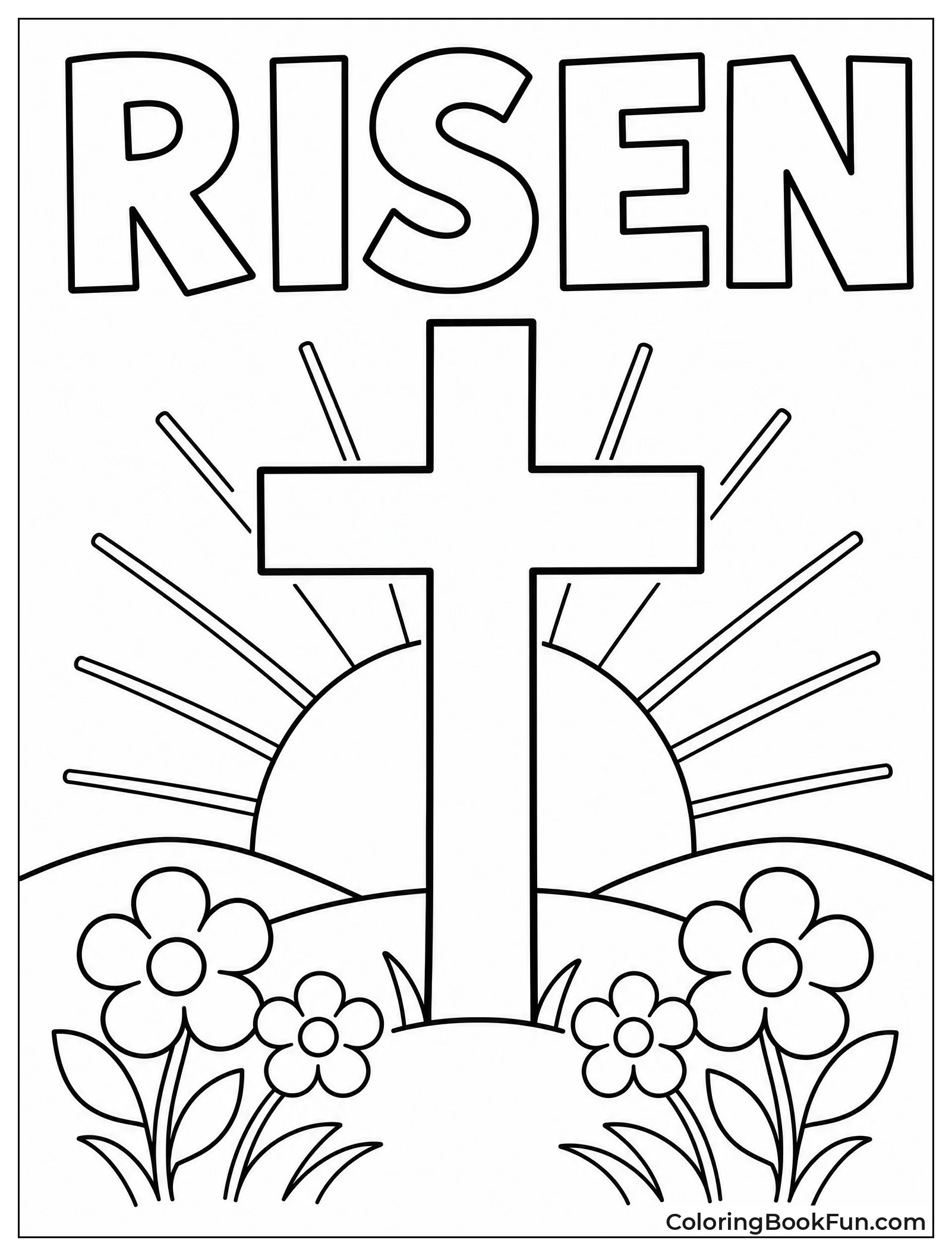 Simple Cross with Sunrise and Flowers