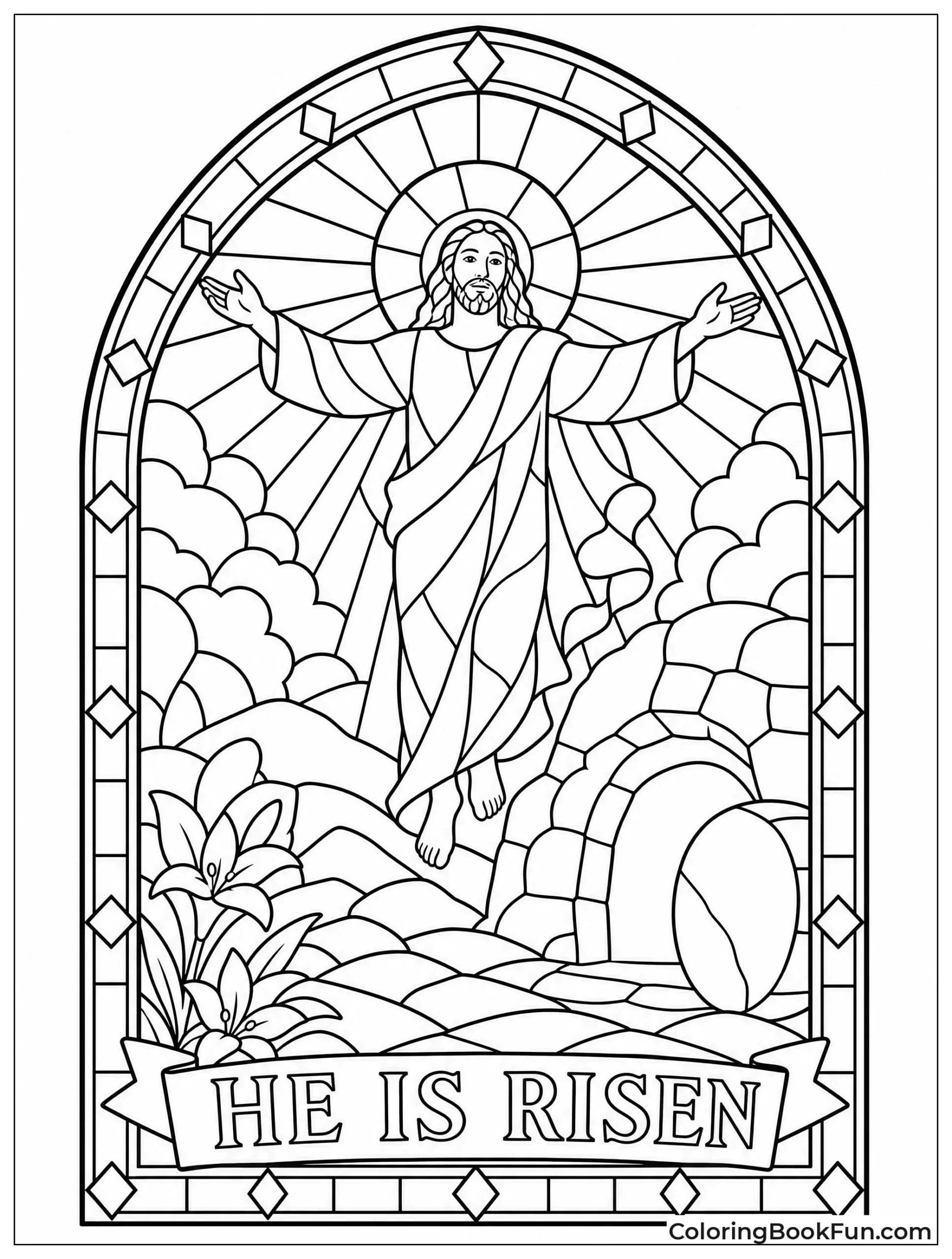 Stained Glass Shows Jesus Rising