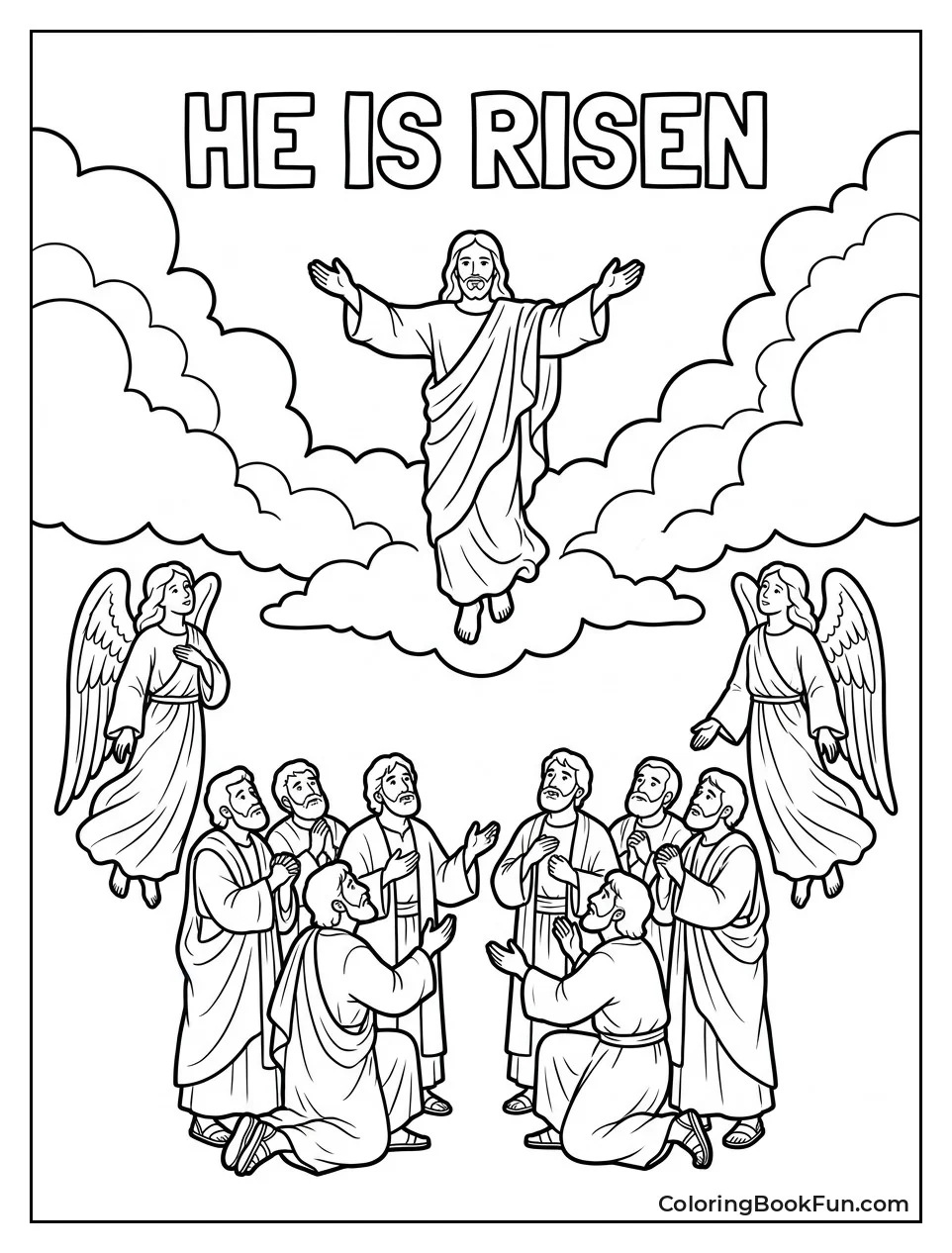 Jesus Rises into Clouds with Angels