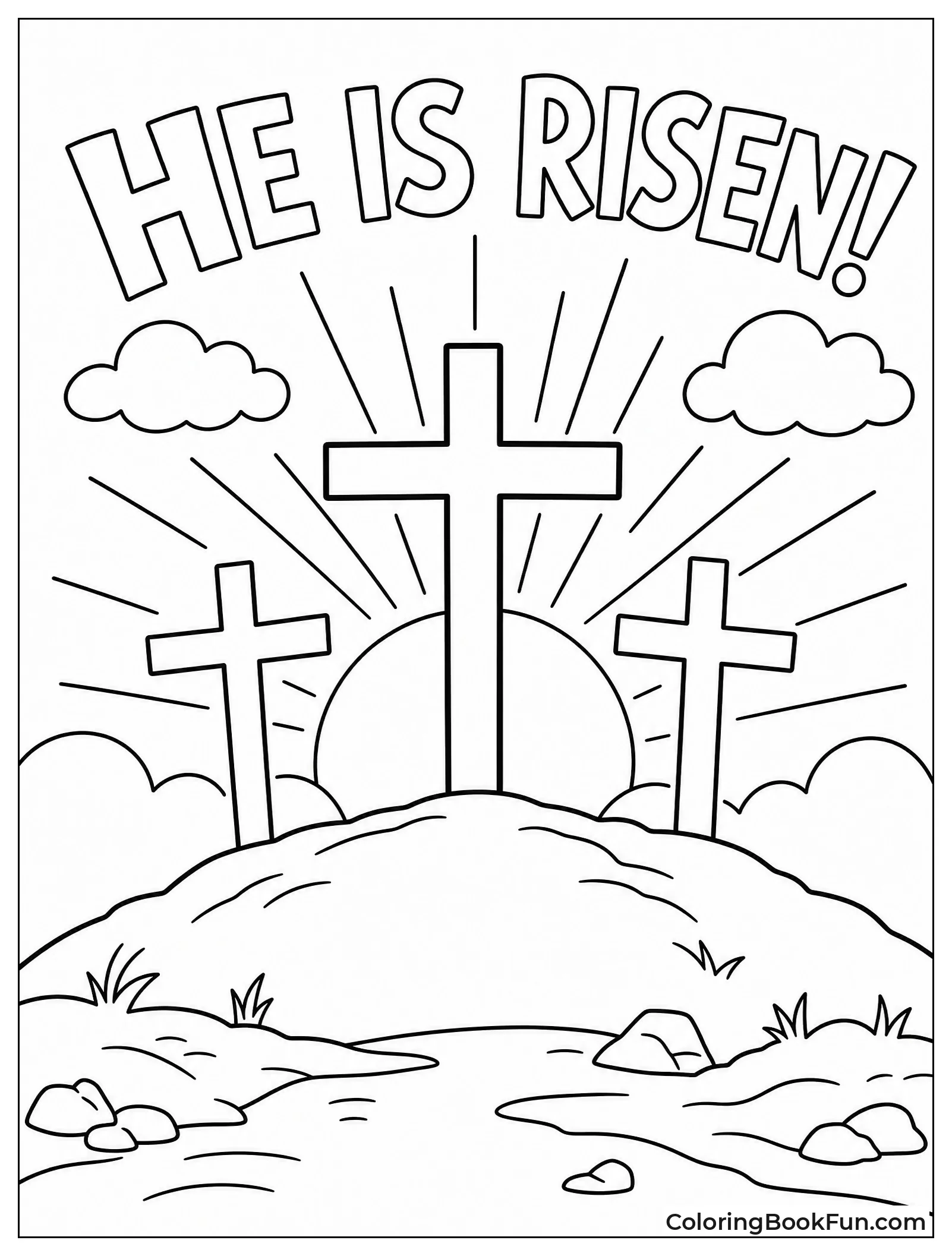 Three Crosses Stand on Hill at Dawn