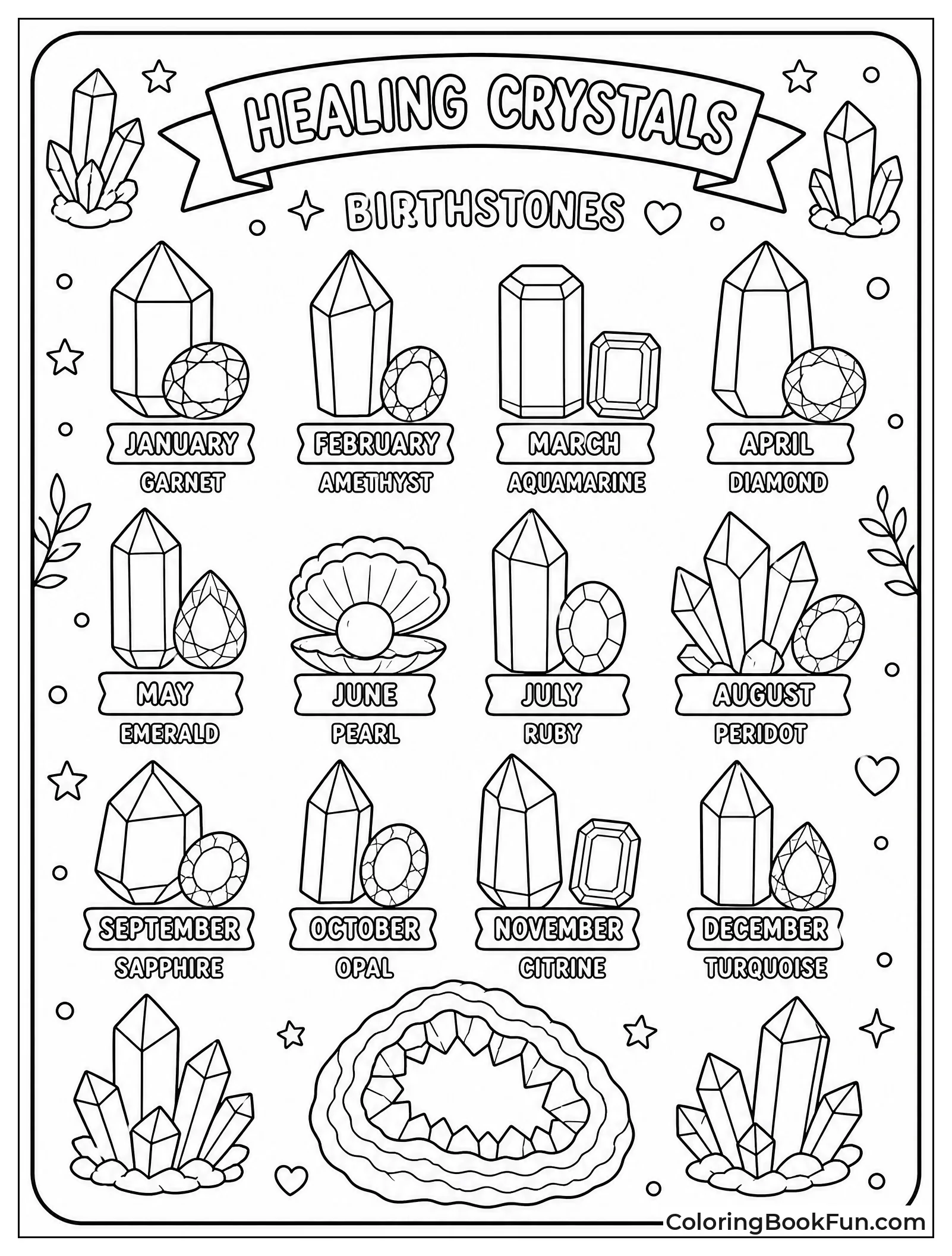 Healing Crystals Arranged in Grid