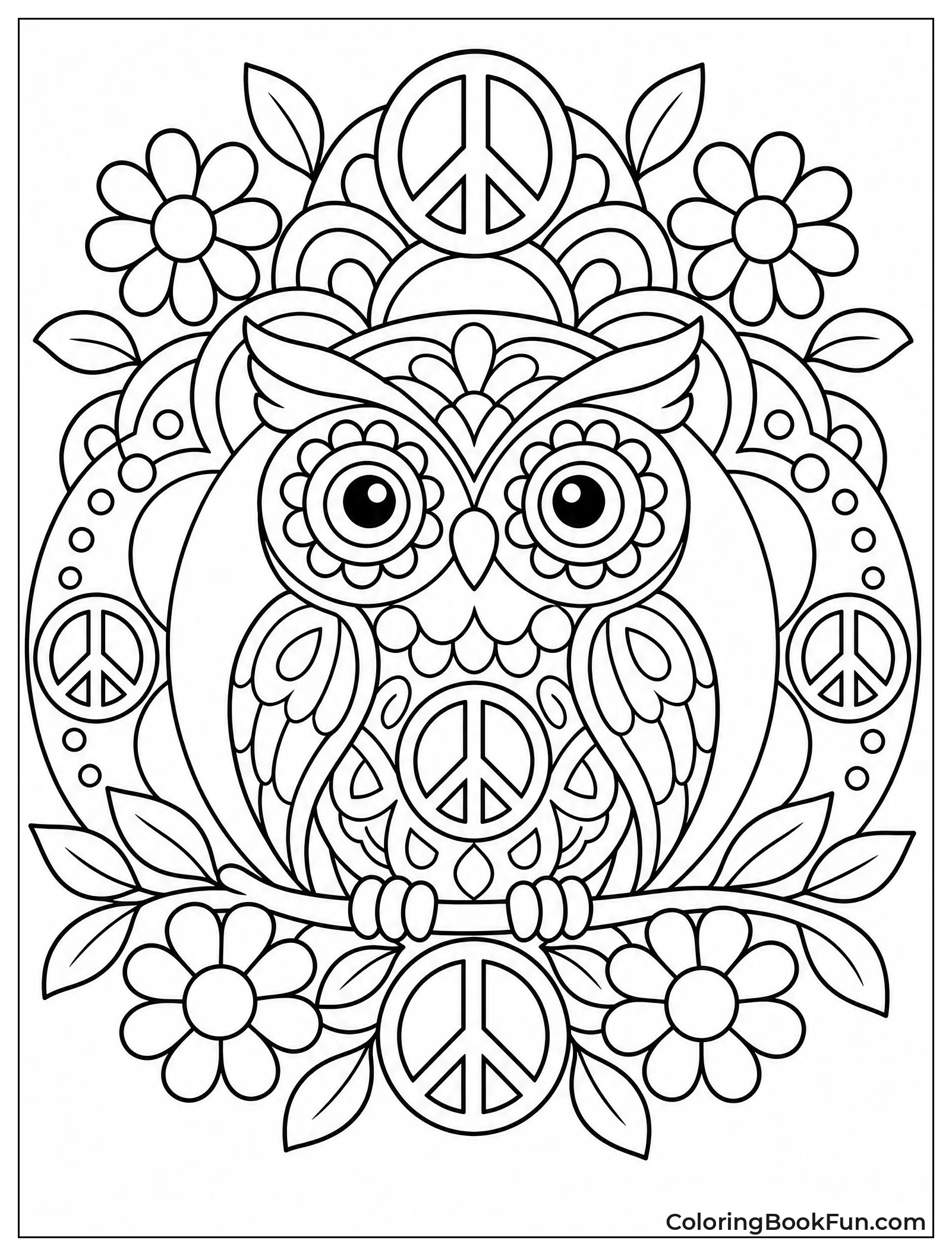Peaceful Owl in Flower Mandala