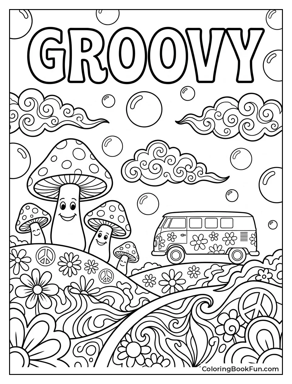 Groovy Garden with Smiling Mushrooms