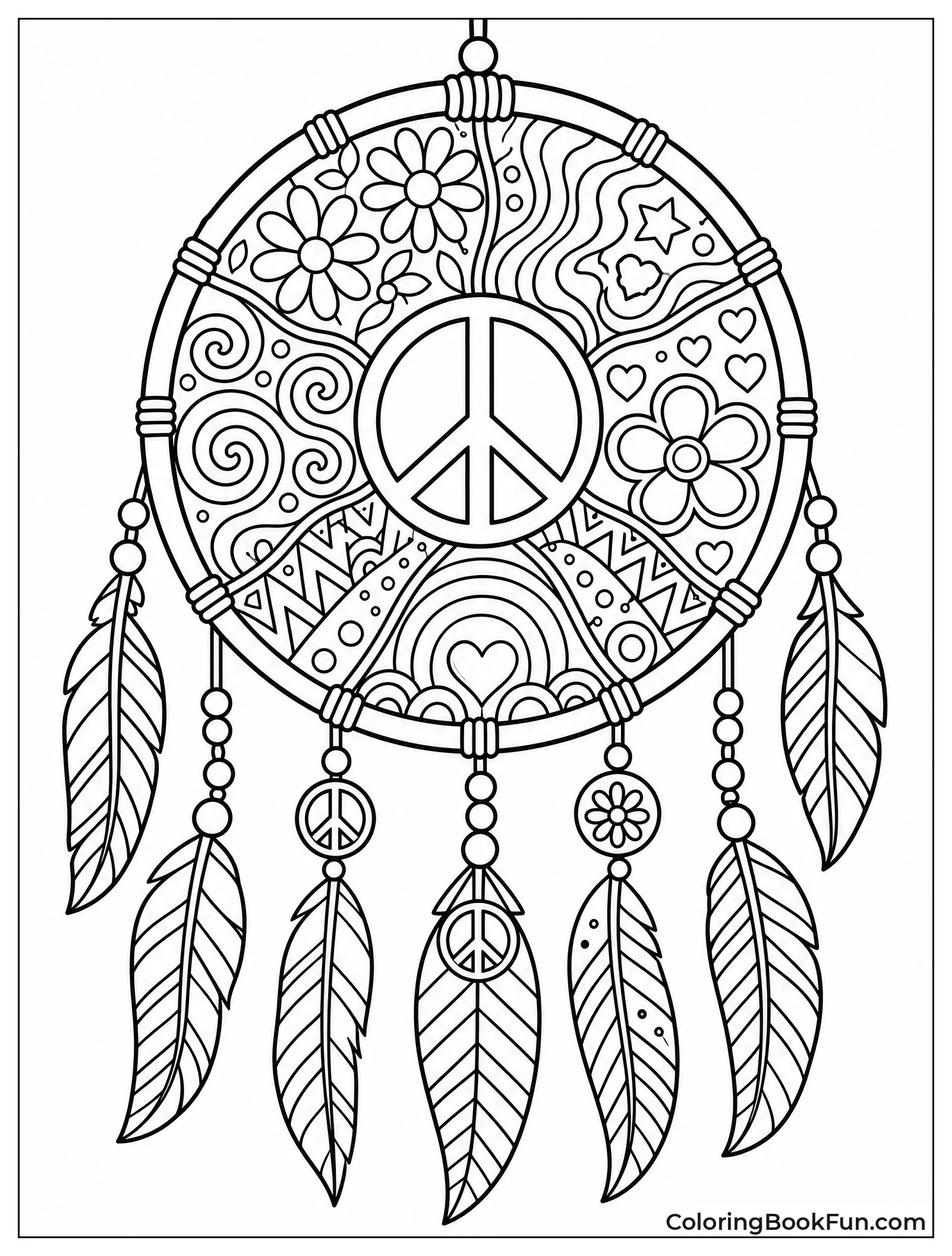 Zentangle Dreamcatcher with Feathers